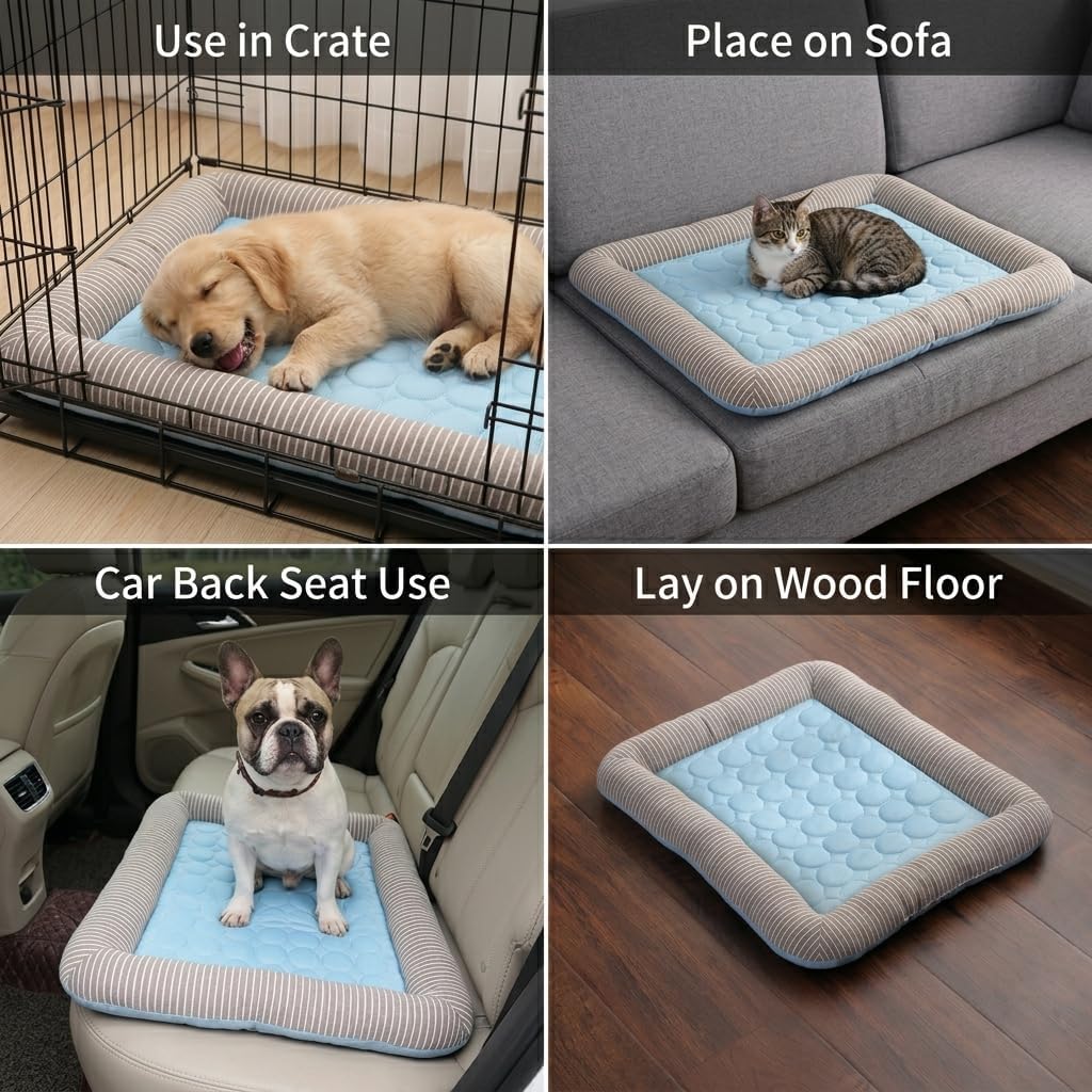 Dog Cooling Mat for Summer, Self Cooling Ice Silk Pet Bed Mat for Crate, Sofa & Car Seats, Breathable Washable Pressure Activated Cool Pad for Small, Medium, Large Dogs and Cats (Pink Mat, Medium)