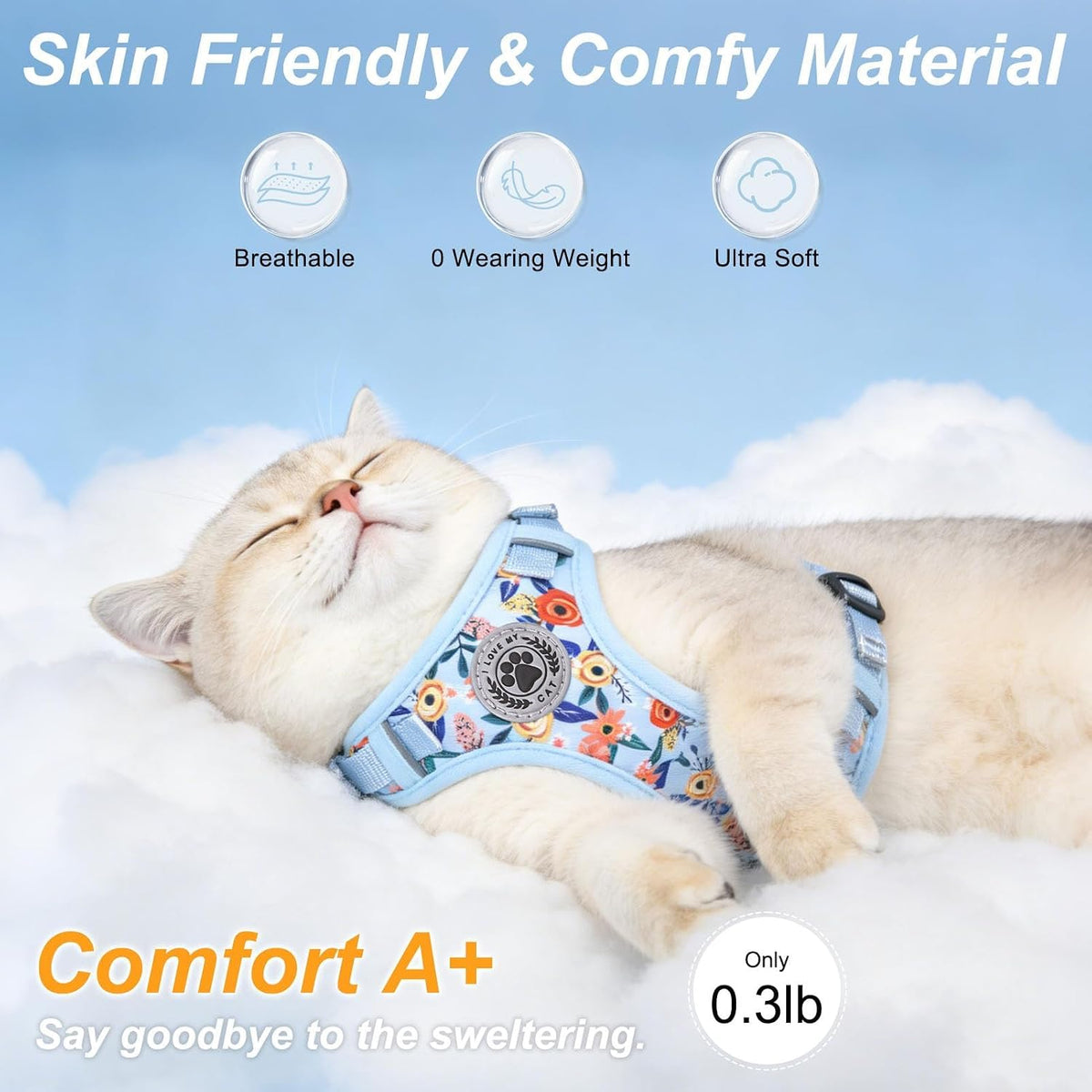 BEAUTYZOO Cat Harness and Leash Set, Escape Proof and Adjustable, Blue
