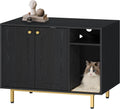 Hzuaneri Cat Litter Box Enclosure, Hidden Litter Box Furniture with Storage | Large Wooden Cabinet with Sisal Mat, Modern Cat Washroom for Living Room, Bedroom, Entryway, Black and Gold CB01504G
