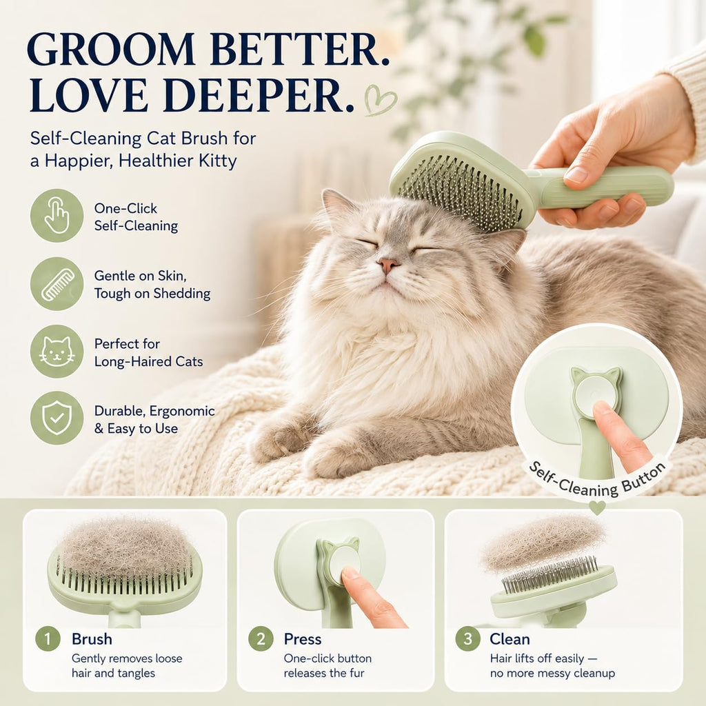 Cat Shedding Brush for long haired cats, Cat Deshedding tool, Green