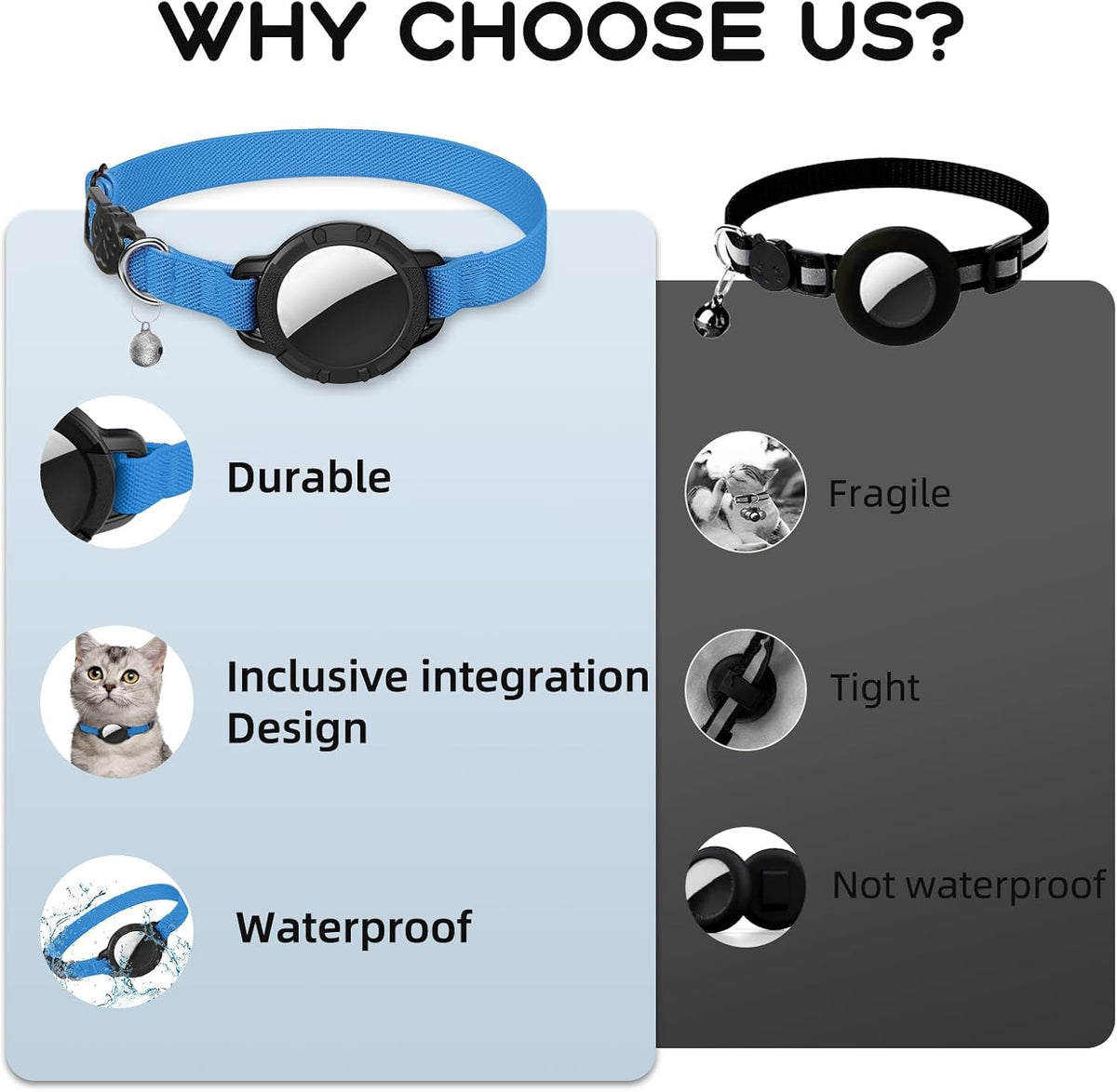 AirTag Cat Collars, Stretchy Collar with AirTag Holder and Bell