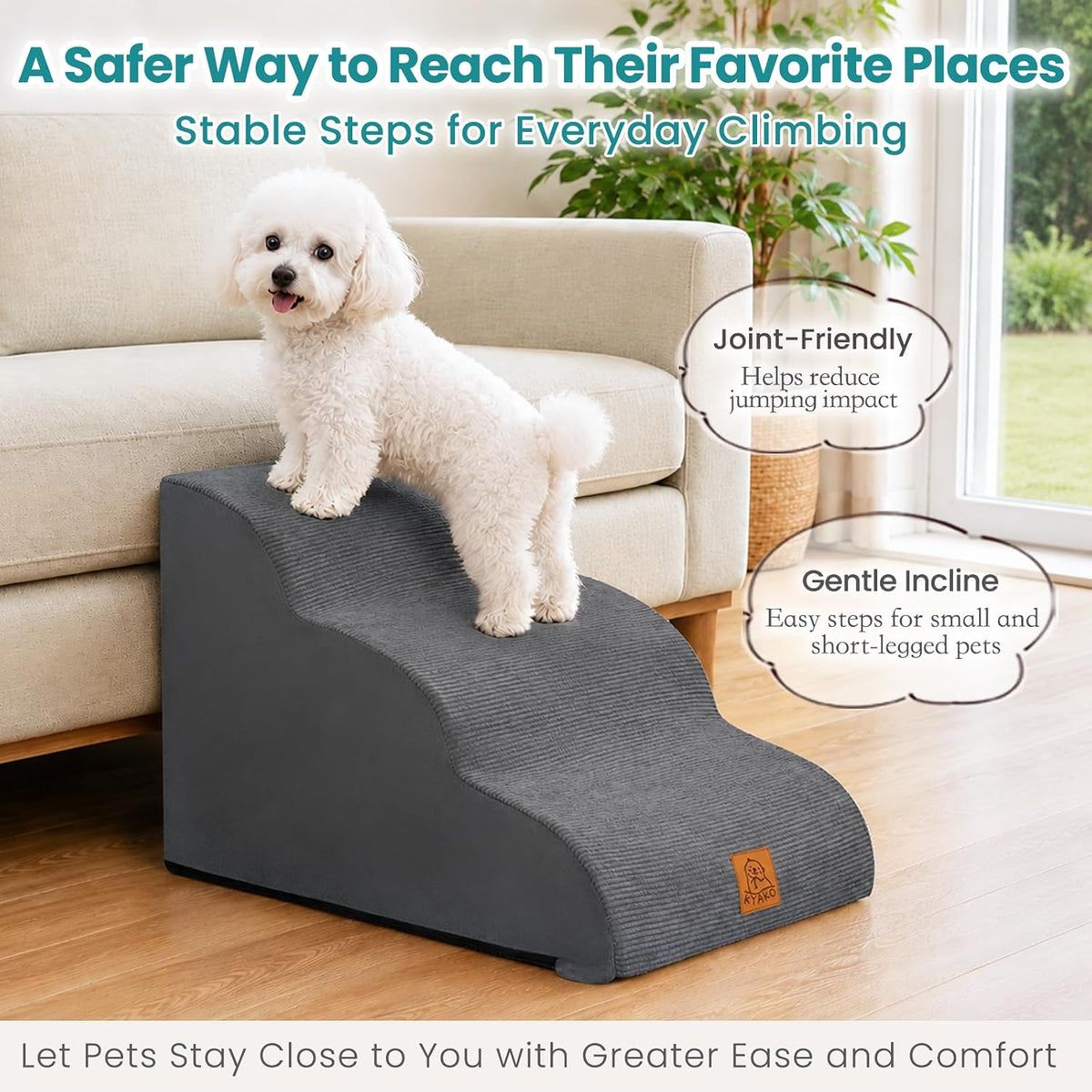 Dog Stairs for Small Dogs and Cats, 3-Step Dog Steps for Couch, 15.7" H