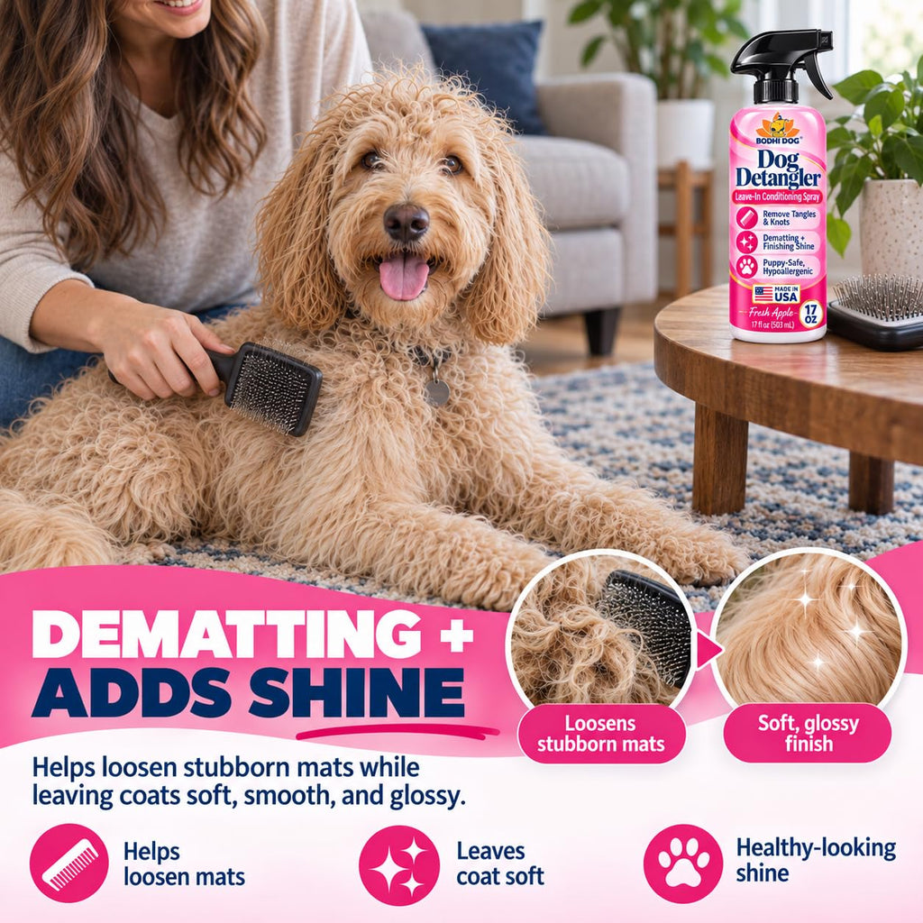 Dog Detangler Spray Dematting, Leave-in Conditioner Cologne - Gentle & Safe Formula, Made in USA (Apple 17 Fl Oz)