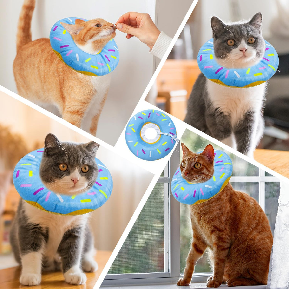 Seyezo Cat Cone Collar Soft, Adjustable Recovery Collars, Donut Blue, Large