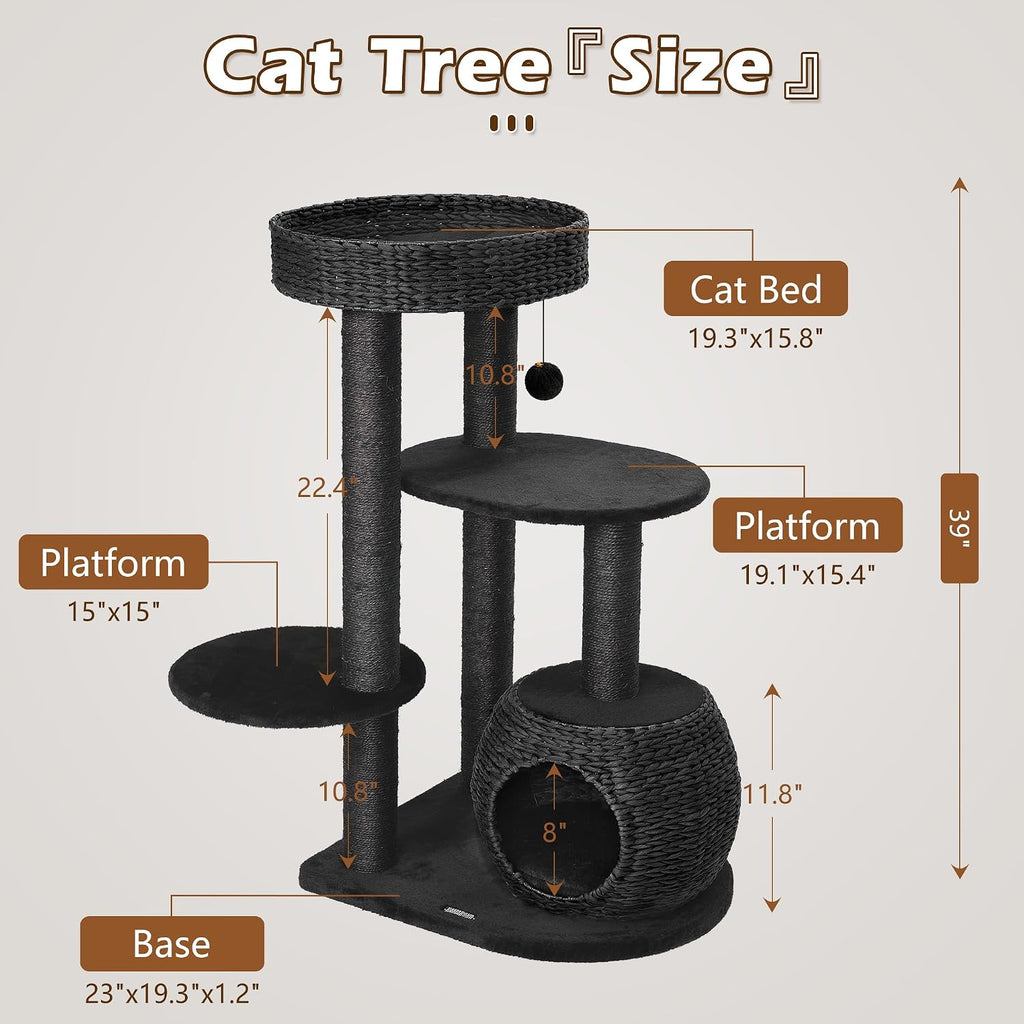KAMABOKO Modern Gothic Cat Tree, 39" Tall Cat Trees for Indoor Cats Black