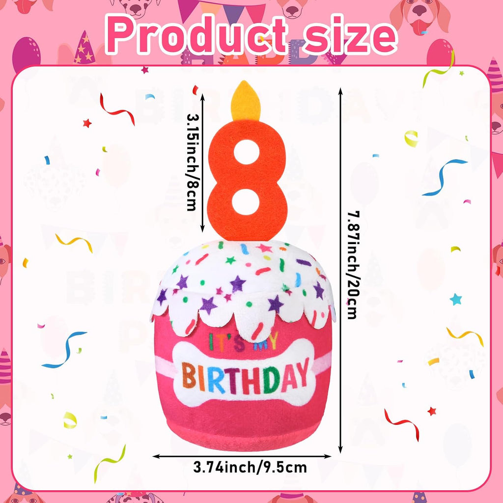 Dansydaisy Dog Birthday Cake Toy Squeaky Plush Gift,8th,Pink | Interactive Squeaky Gift for Dogs, Dog Birthday Decor , Soft Chew for Small Medium Large Pets, Cake Design with Candle