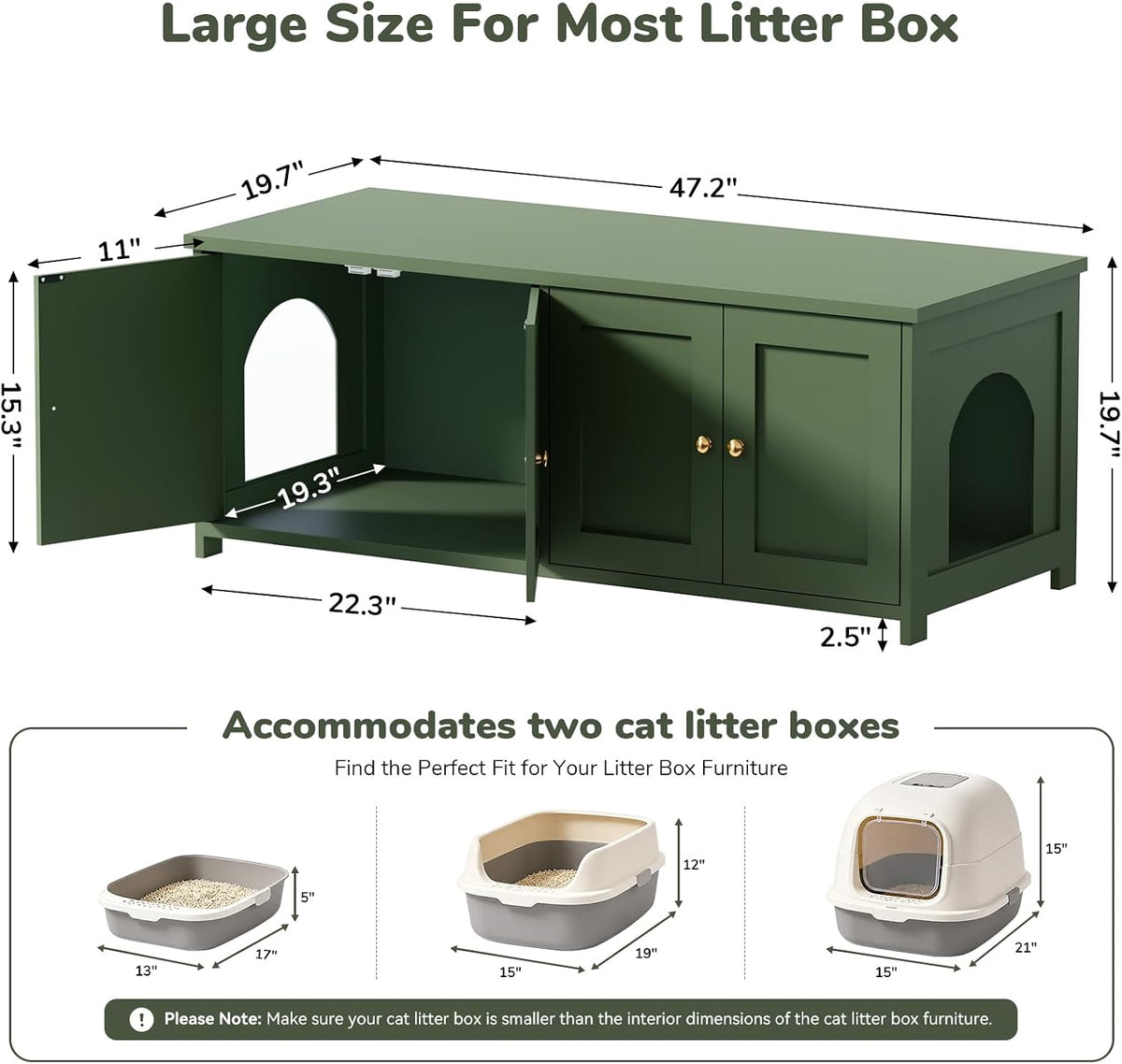 47.5" L Cat Litter Box Enclosure Furniture for 2 Cats, TV Stand, Green