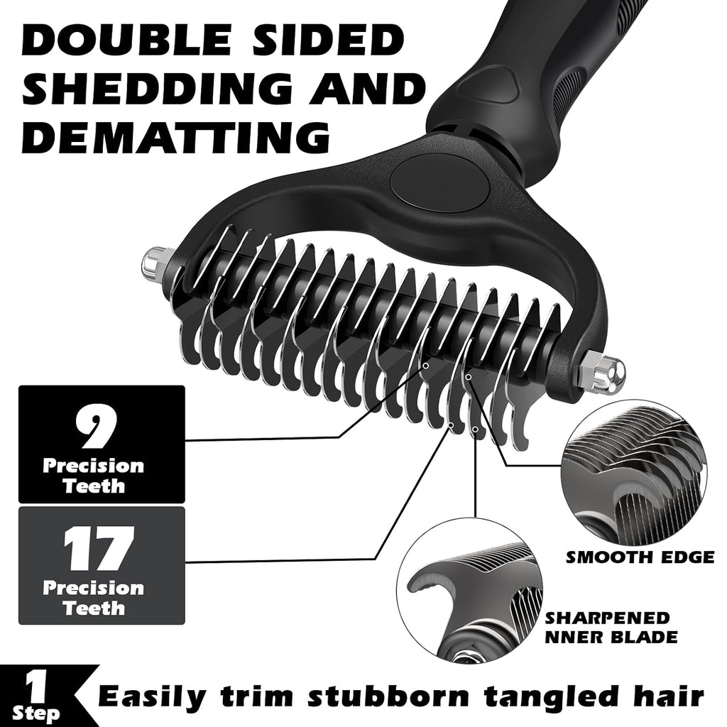 Professional 3PCS Self Cleaning Slicker Brush & Pet Grooming Rake & Flea Comb for Dogs,Cats and Horses | Double-Sided Dematting Comb & Skin Friendly Deshedding Grooming Tool | Pet Supplies