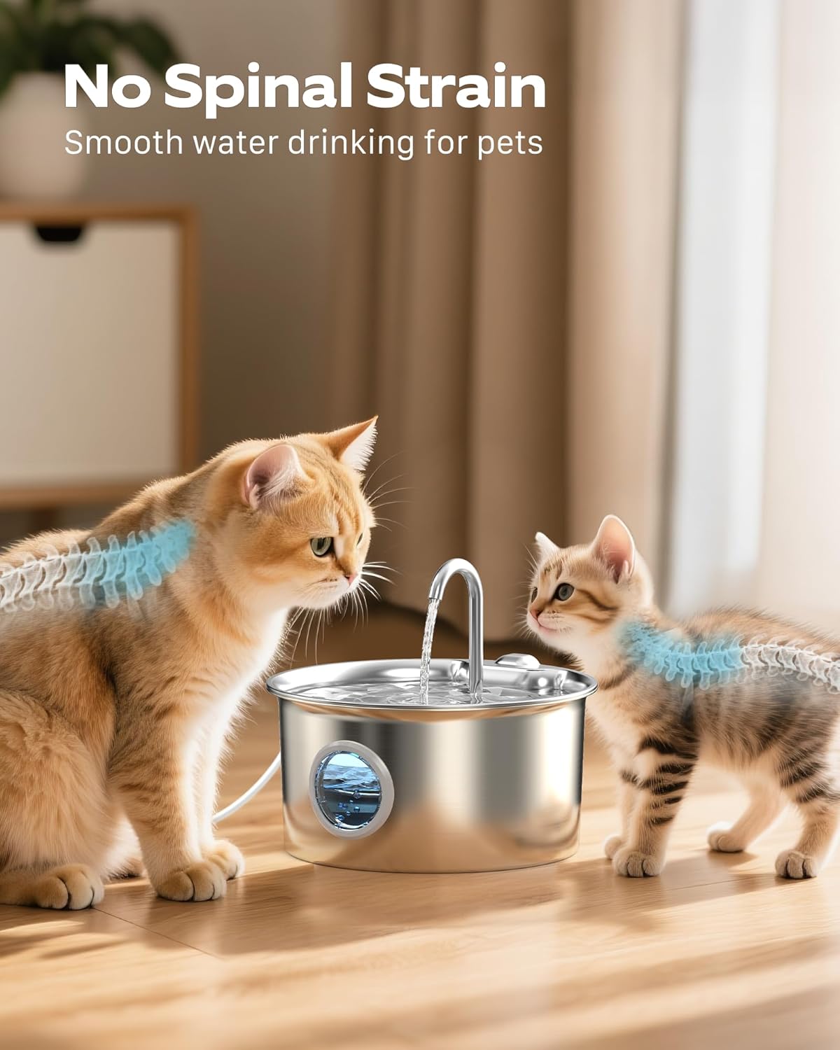 Stainless Steel Cat Water Fountain: Cat Fountain with 6 Filters + 3 Sponges