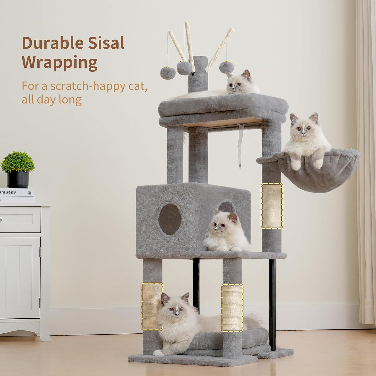 Heybly Cat Tree, 45.3" Cat Tower for Indoor Cats with Large Perch HCT202SW