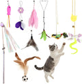 Interactive Cat Toys for Indoor Cats - 3-in-1 Feather Wand Cat Toy Set with Door Frame Hanging Cat Toy, Floor Feather Ball and Replaceable Feather & Tassel Teaser Heads