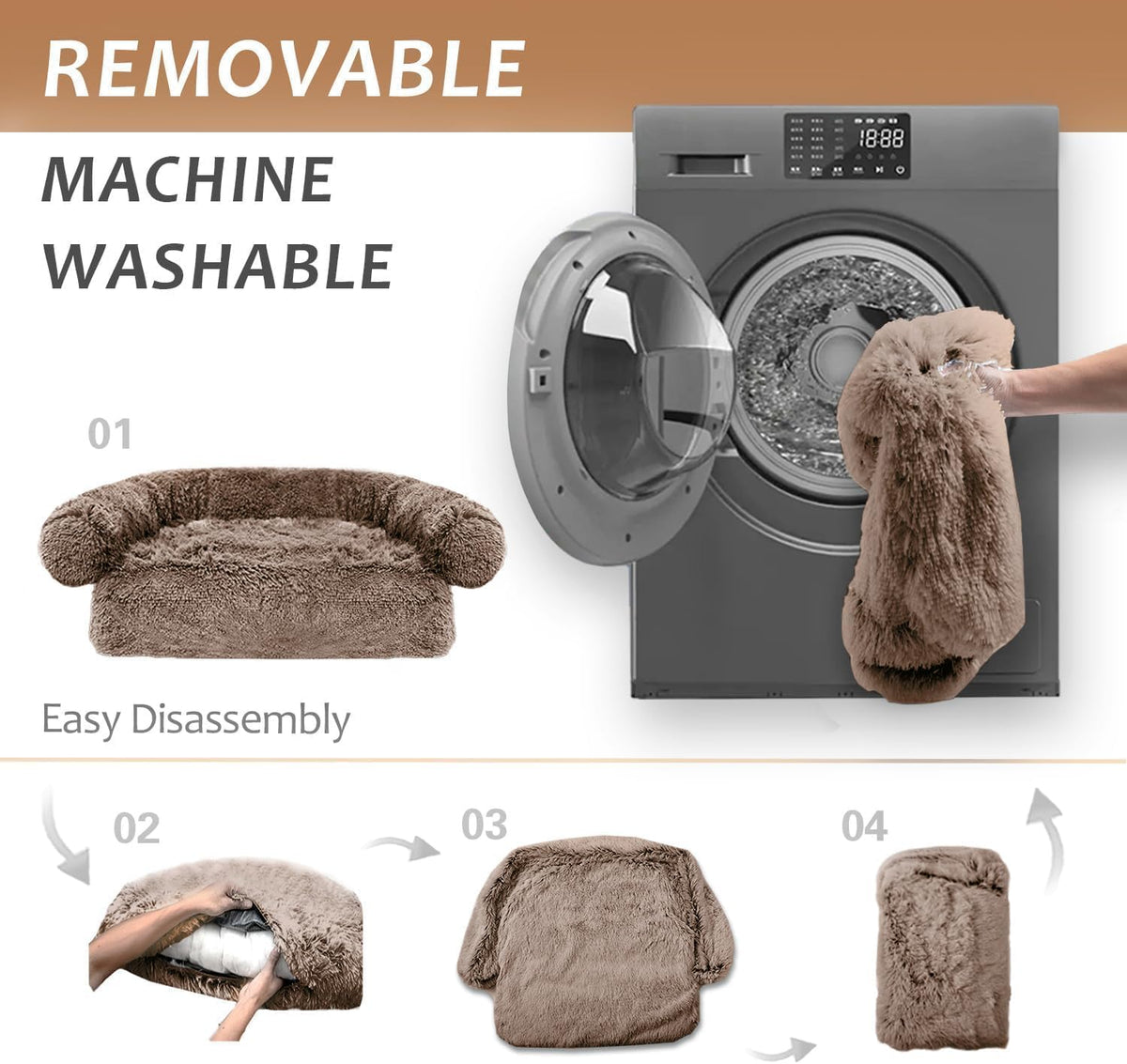 Calming Dogs/Cats Bed Mats, Dog Pad Washable Removable Couch Cover, Plush Long Fur Mat for Pets, Waterproof, Perfect for Small, Medium and Large Dogs and Cats (Desert Brown, 36"x31.5"x5.0")
