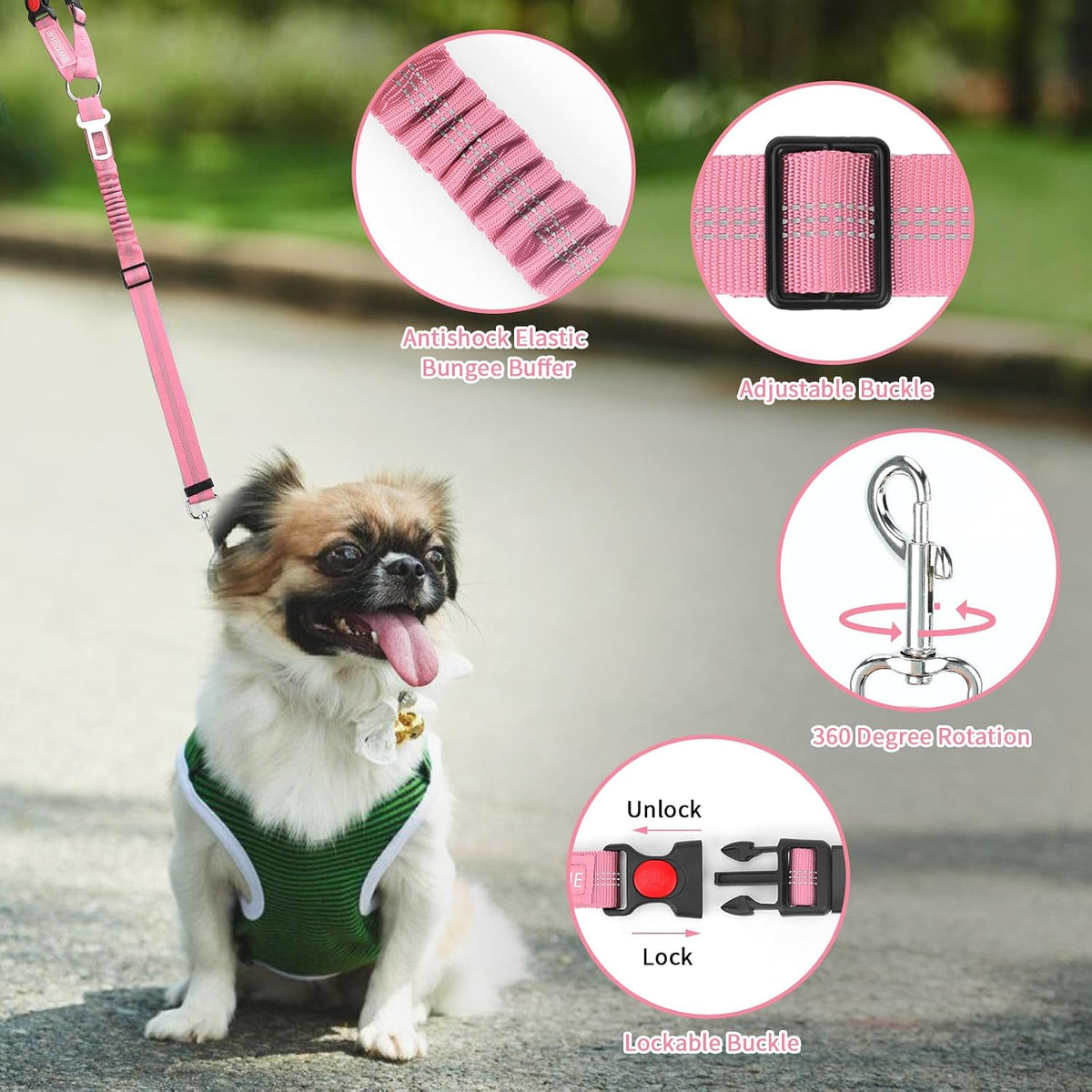 BWOGUE 2 Pack Dog Seat Belt for Car, Elastic Bungee Buffer Safety Seat Belt