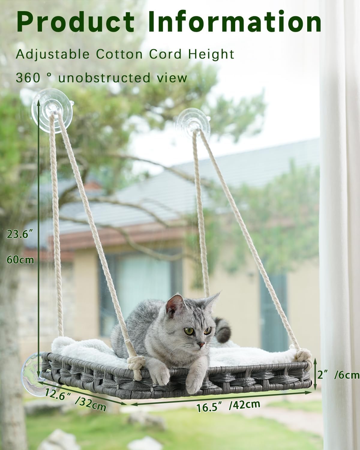 SETVSON Cat Window Perch, Cat Window Hammock Bed for Indoor Cats, Gray