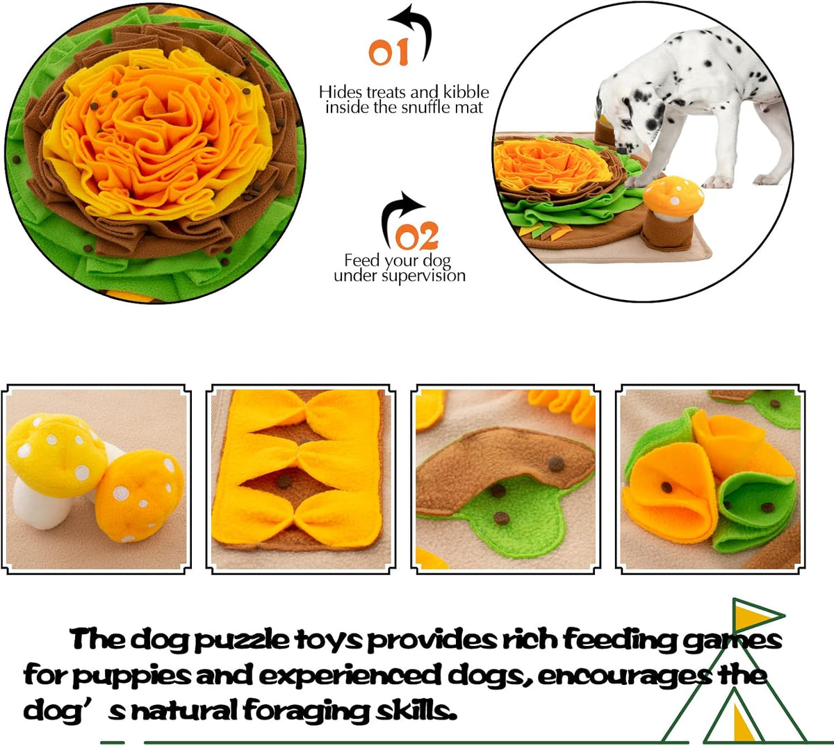Pet Snuffle Mat for Dogs Hedgehog Puzzle Toy Large Sniffing Mat with Squeaky Mushrooms Portable Indoor/Outdoor Digging Mat for Foraging Skills & Stress Relief