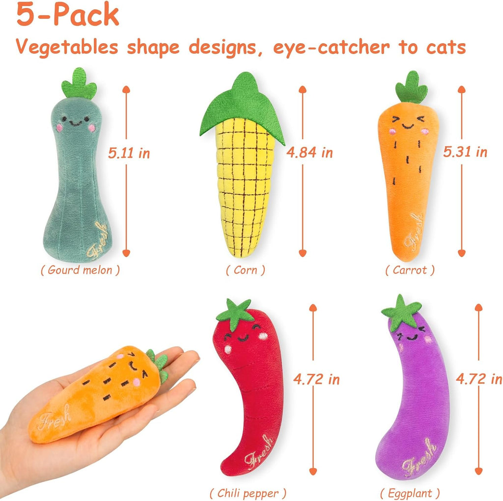 ETEKYER Catnip Cat Toys for Indoor Cats Kitten, 5 Pack, Vegetable Shape | Cat Nip Toys Soft and Durable, Interactive Kitty Kicker Chew Safe Teeth Cleaning Toy
