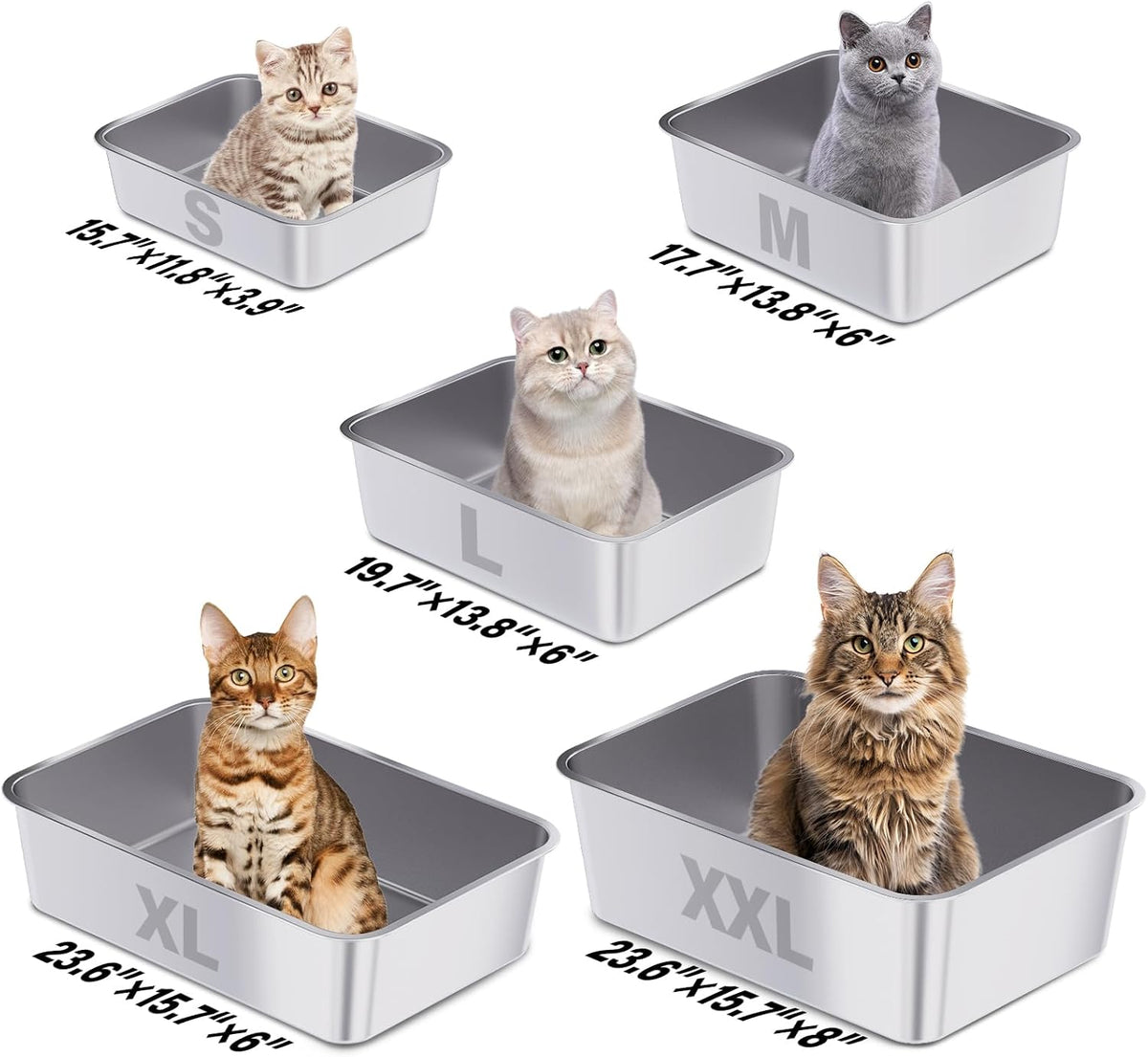 Stainless Steel Litter Box, Large Metal Litter Box 2 Pack | 19.7"x13.7"x6" Cat Litter Box Easy to Clean, Non Stick Litterbox No Smell for Adult Cats