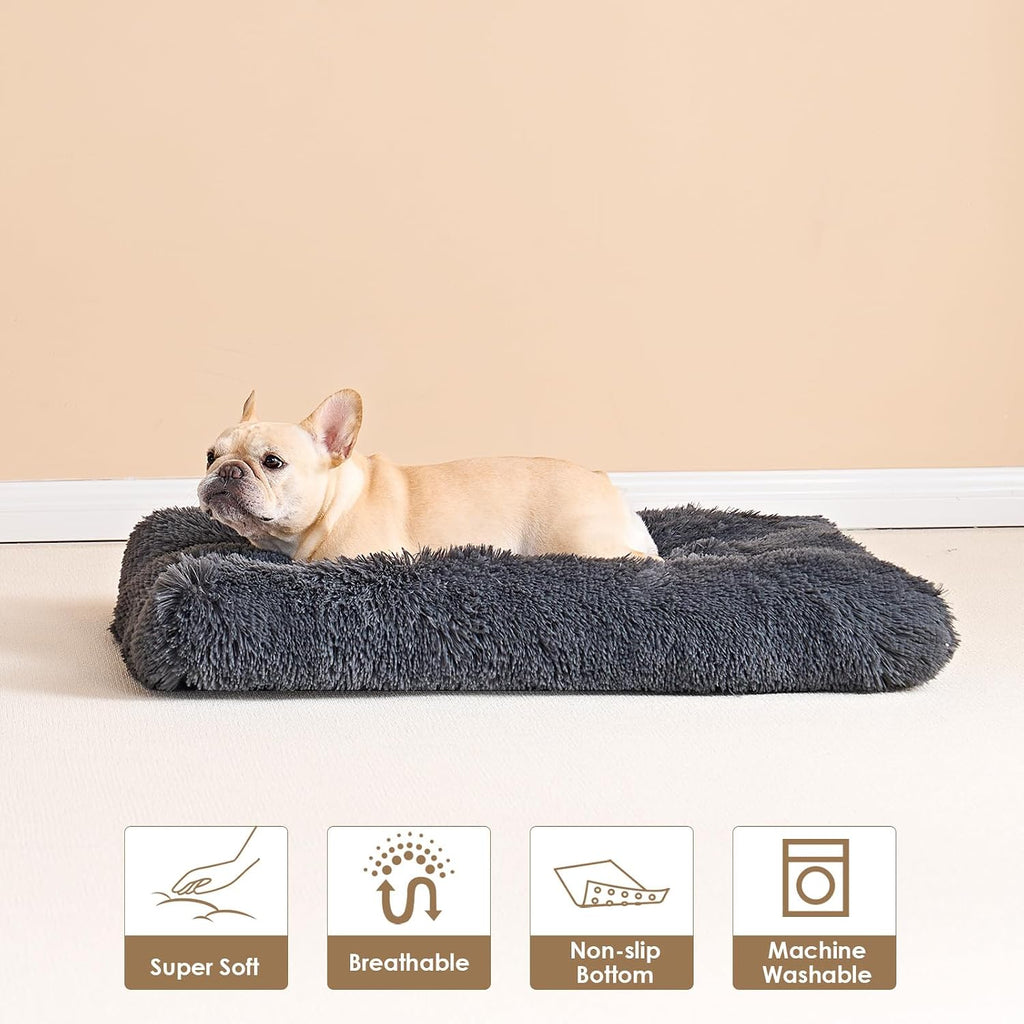 EHEYCIGA Fluffy Dog Crate Bed for Medium Dogs, Plush Crate Pad, Dark Grey