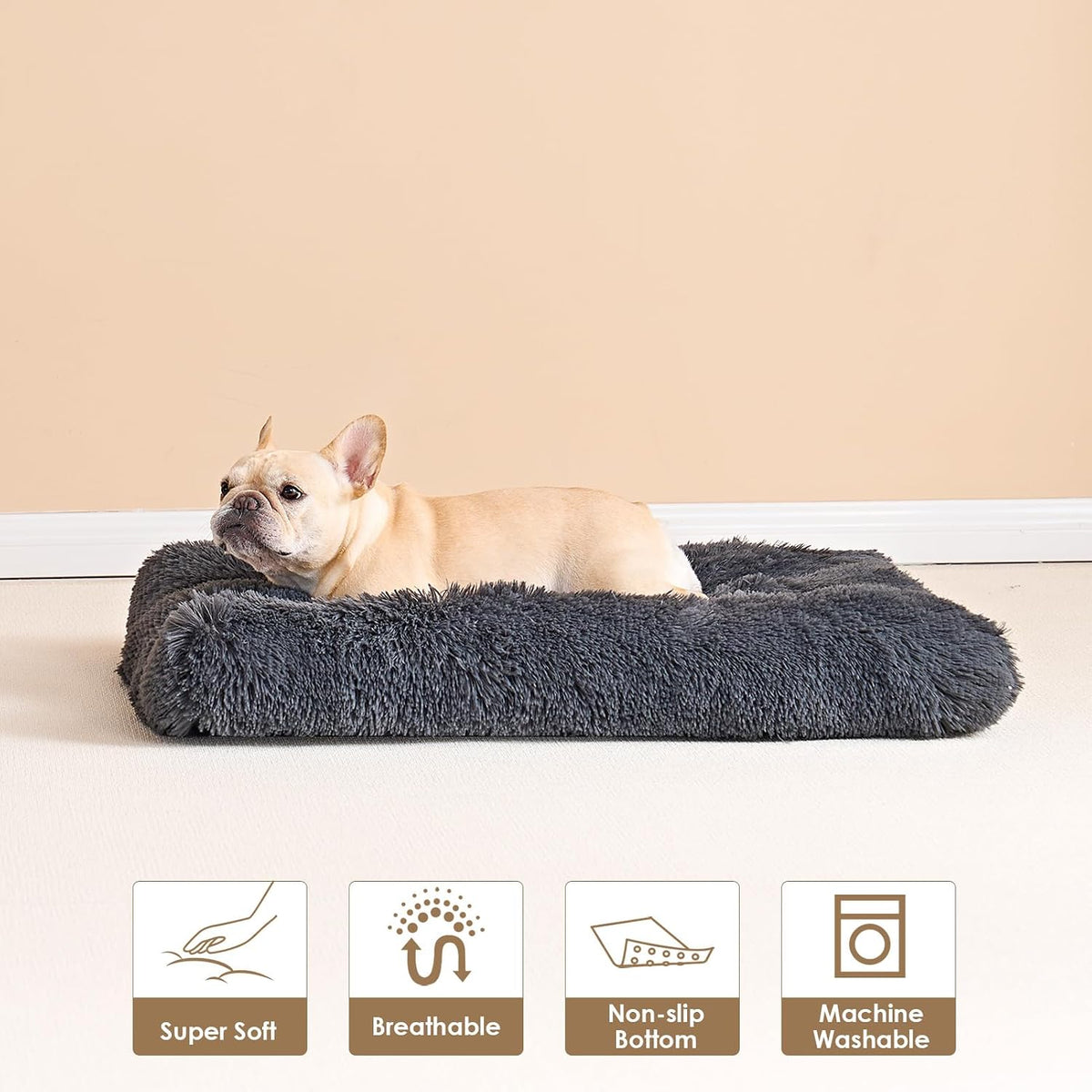 EHEYCIGA Fluffy Dog Crate Bed for Medium Dogs, Plush Crate Pad, Dark Grey