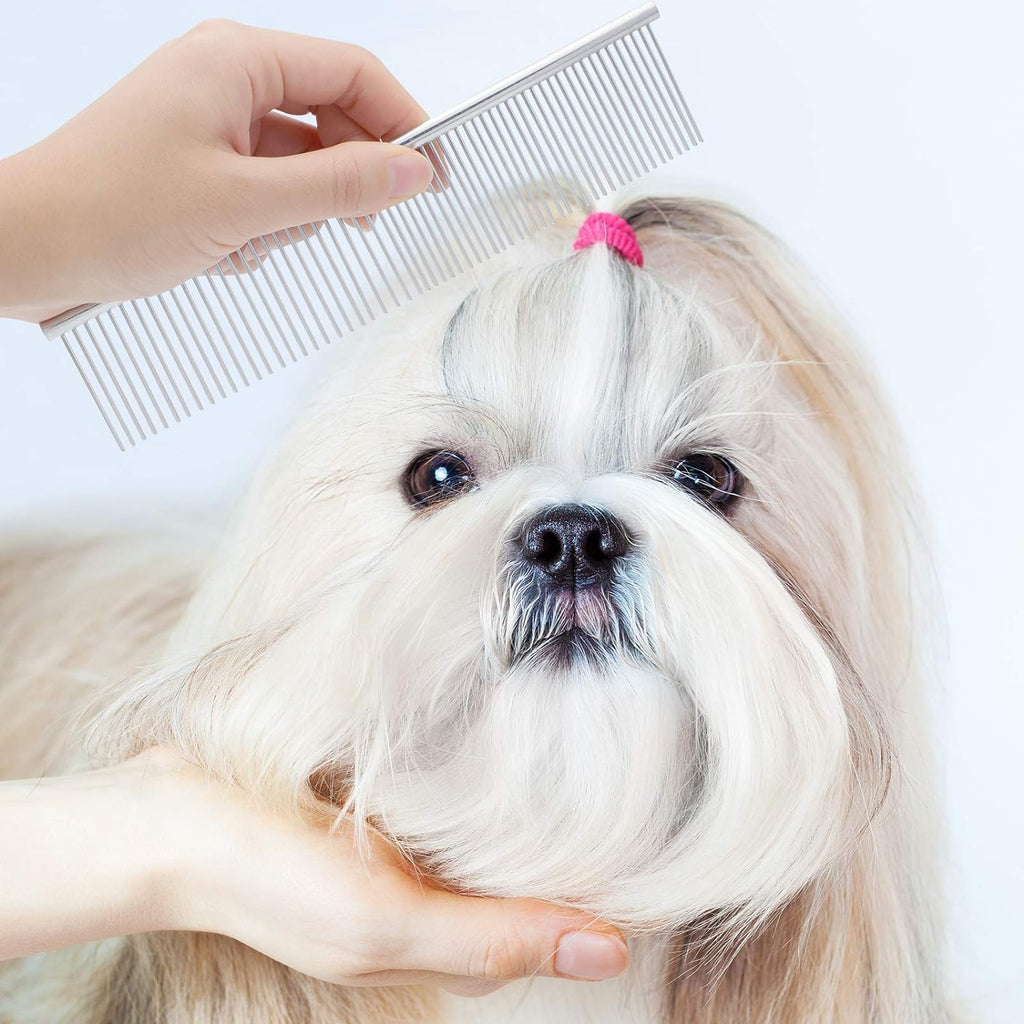 GUBCUB Pets Grooming Comb Kit for Small Dogs Puppies For Tear Stain Remover, 2-in-1 with Round Teeth to Remove Knots Crust Mucus