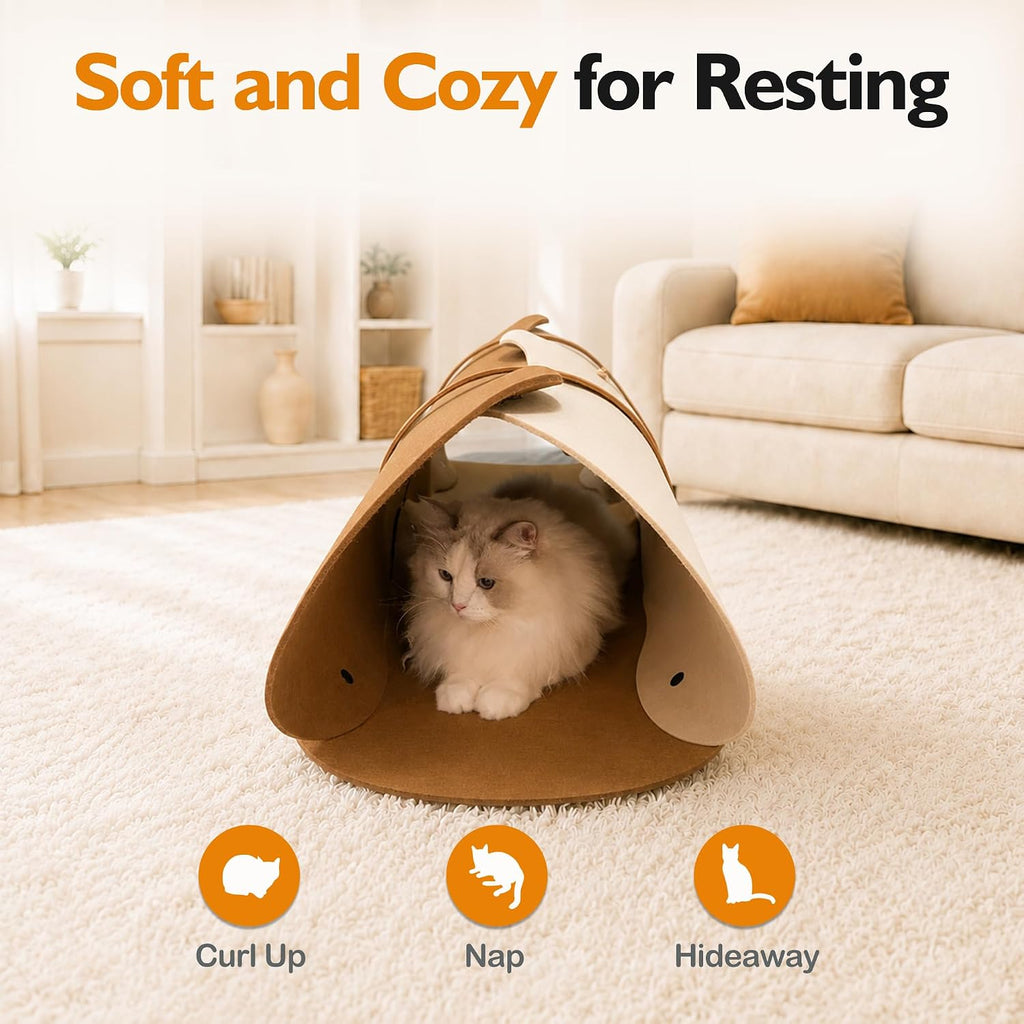 Cat Tunnel, Felt Cat Tunnels for Indoor Cats with Peek Window & Dangling Ball, Interactive Cat Toy Tunnel for Playing, Hiding & Resting, Easy to Assemble, Clean & Store