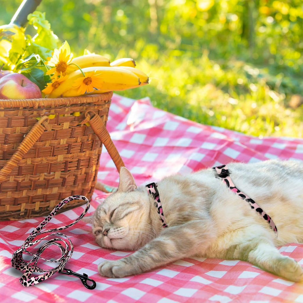 PAWCHIE Cat Harness and Leash Set, Cats Escape Proof-Adjustable Kitten Harness Lightweight Soft Outdoor Walking Travel Pet Safe Harness, Puppy Harness for Girl Cats Bunny Rabbit Small Dog, Pink M