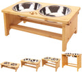 HTB Elevated Dog Bowl Stand with 2 Stainless Steel Bowls-7" H Medium Bamboo | Raised Dog Bowl Stand, 7"tall, 29 Oz Bowls, for Medium Sized Dogs, Pet-safe, Solid Bamboo 