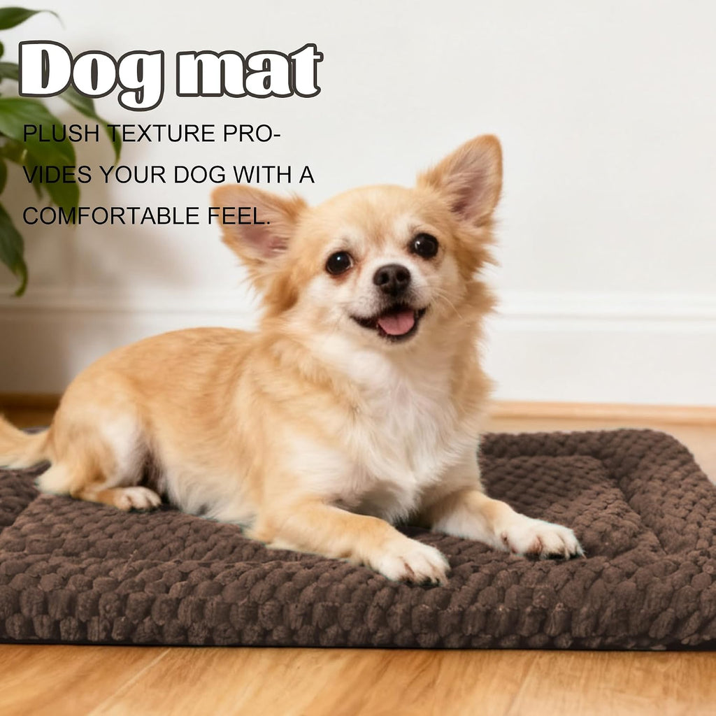 Dog Bed Crate Mat, Soft Durable Washable Anti-Slip Kennel Pad for Dogs & Cats, Reversible (Dark Brown, S(24"*18"*1.5"))