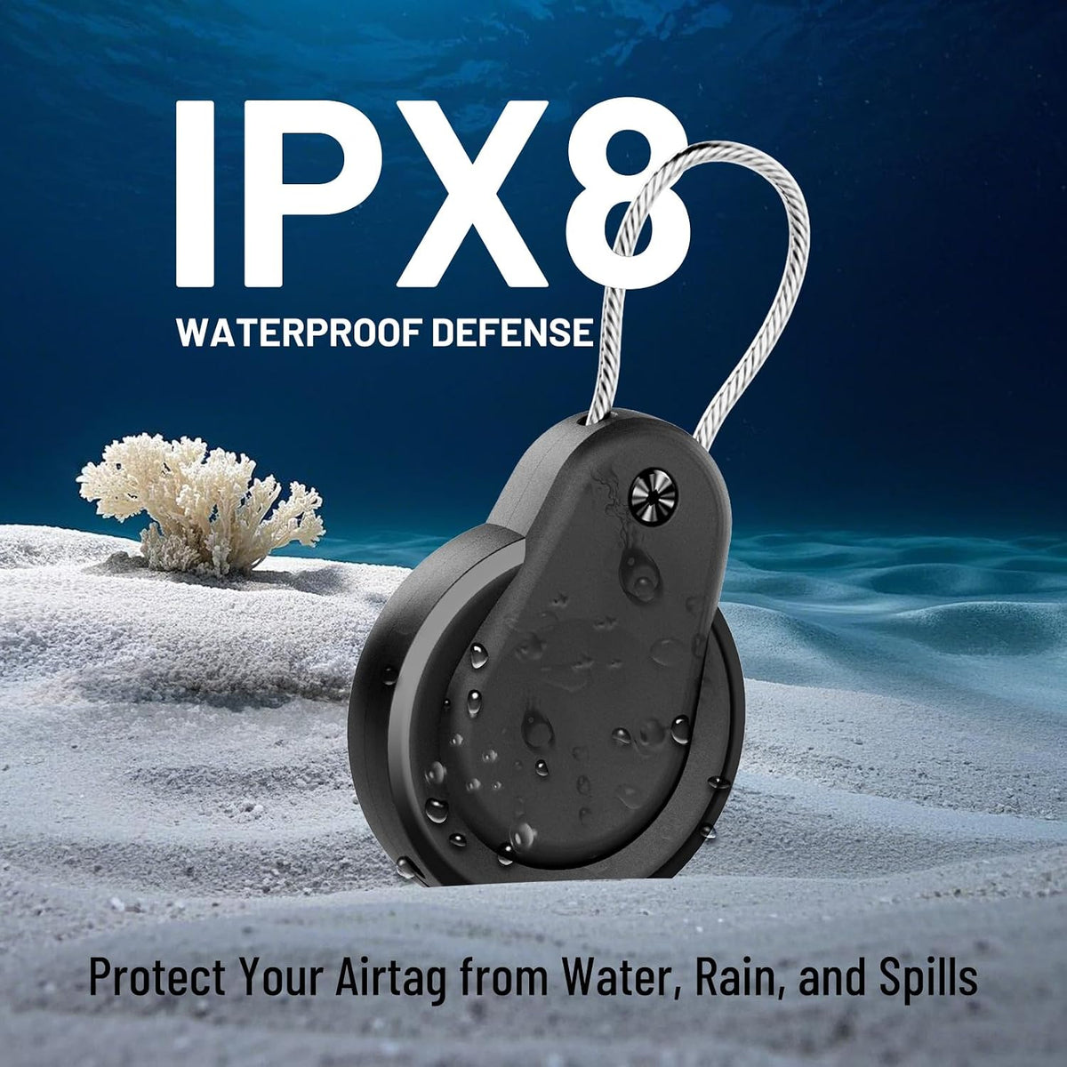 5 Pack Airtag Holder - IPX8 Waterproof Airtag Keychain with Wire Cable, Anti-Scratch GPS Case for Apple Airtag, Durable Airtag Cover for Keys, Kids, Luggage, Backpacks, Pet Collar-Black