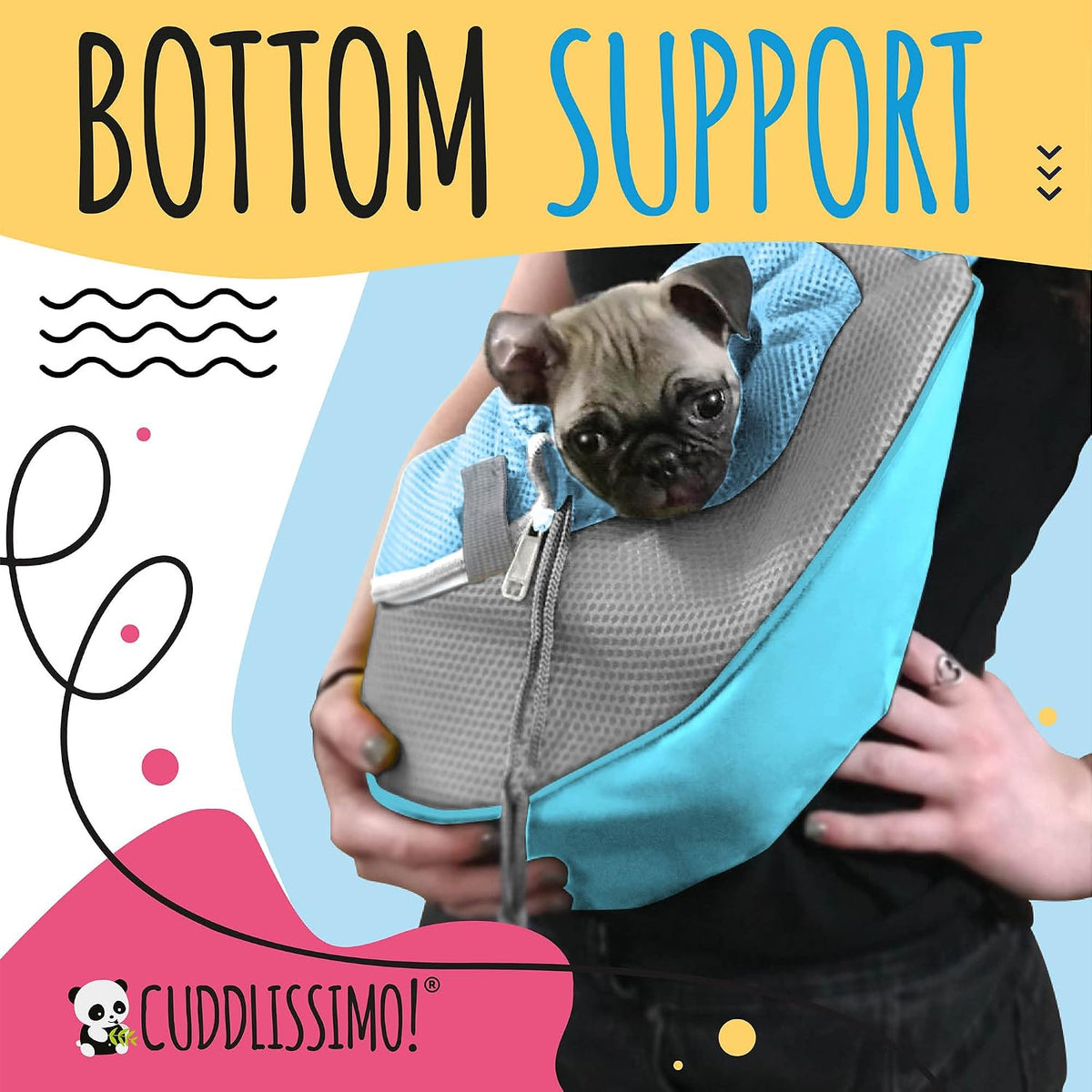Cuddlissimo Small Dog Sling Carrier, Pet Cat Sling, Puppy Pouch - Blue-S