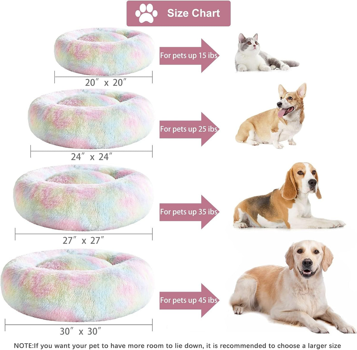 WNPETHOME Large Round Calming Dog Bed Cat Bed for Comfy Sleep