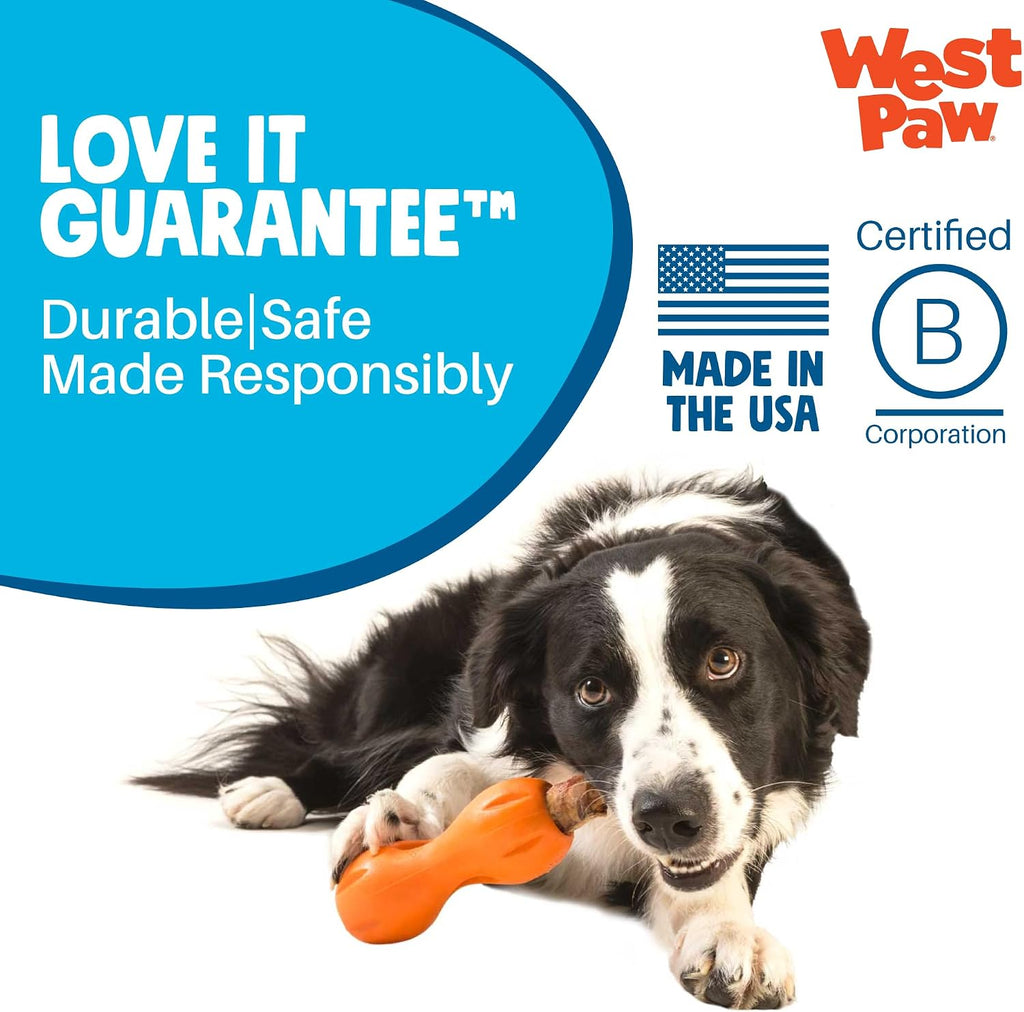 WEST PAW Qwizl Durable Zogoflex Dog Puzzle Toy for Mental Stimulation, and Enrichment - Treat Dispensing for Bully Sticks and Dental Sticks - Dishwasher Safe - Made in USA - Small - Tangerine