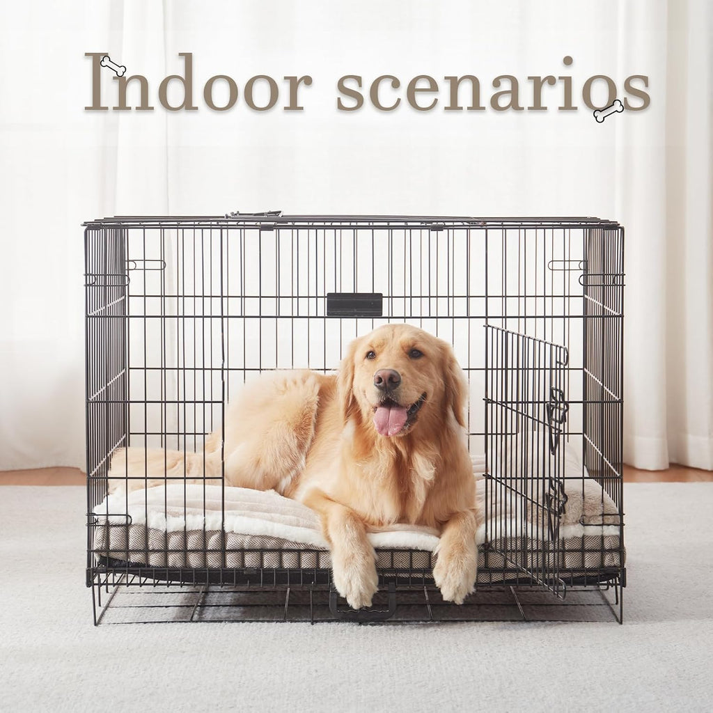 Dog Bed for Large Dogs, Dog Mattress with Pillow for Crate Kennel, Sofa pet Bed, Super Soft pet Bed for Medium, Jumbo, Small Dogs Breeds (Beige, Large:(36"x23"x3")