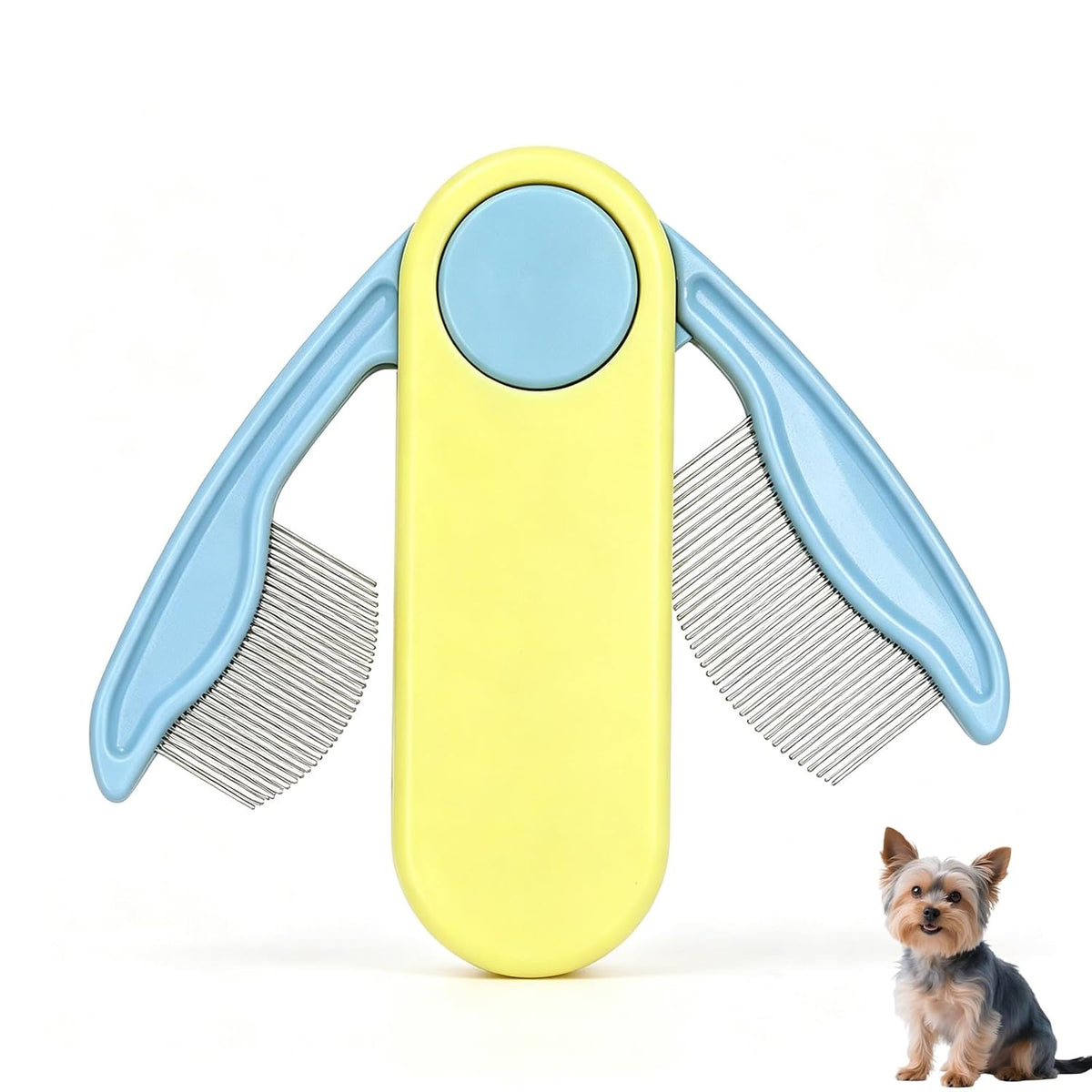 Foldable Dual-Head Tear Stain Remover Eye Comb for Small Dogs (Yellow)