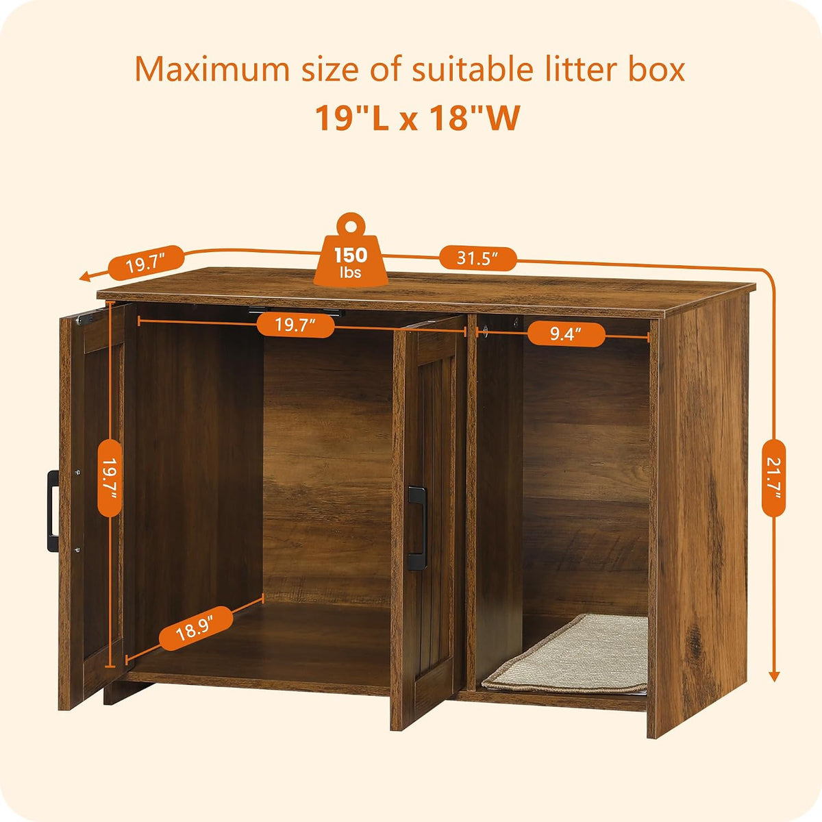 Dwanton Cat Litter Box Enclosure, with Scratching Mat, 31.5" x 19.7"x 21.7"