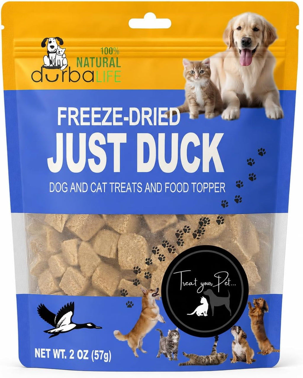 Freeze-Dried Duck Treats for Dogs & Cats, Single Ingredient, High-Protein Training Treats, Food Topper for Picky Eaters, Grain-Free Pet Snack (2.0 oz, Just Duck)