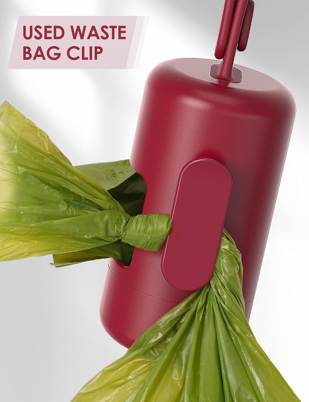 Gobeigo Dog Poop Bag Holder with Convenient Hook for Waste Bags(Red) | Silicone Strap Fits Any Leash, Large Opening for Easy Dispensing with 1 Bonus Roll of Waste Bags