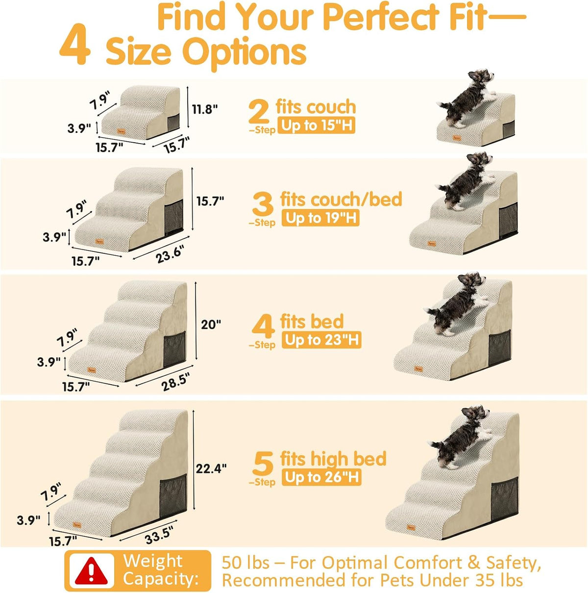 Topmart High Density Foam Dog Stairs 4 Tiers,Extra Wide Deep Pet Steps
