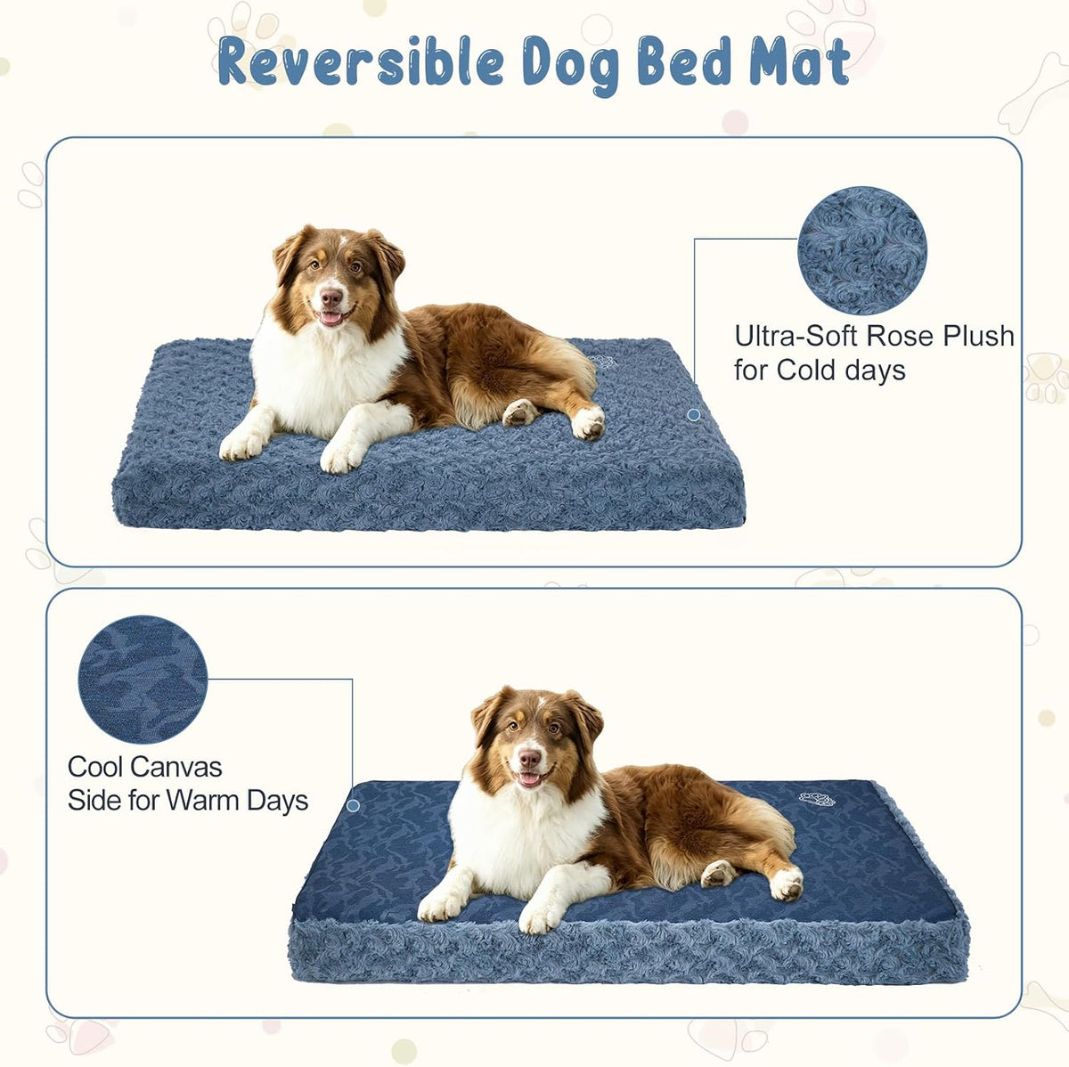 EMPSIGN Dog Bed Mat Crate Pad Mattress, Ultra Soft Pet Kennel, Navy, Large