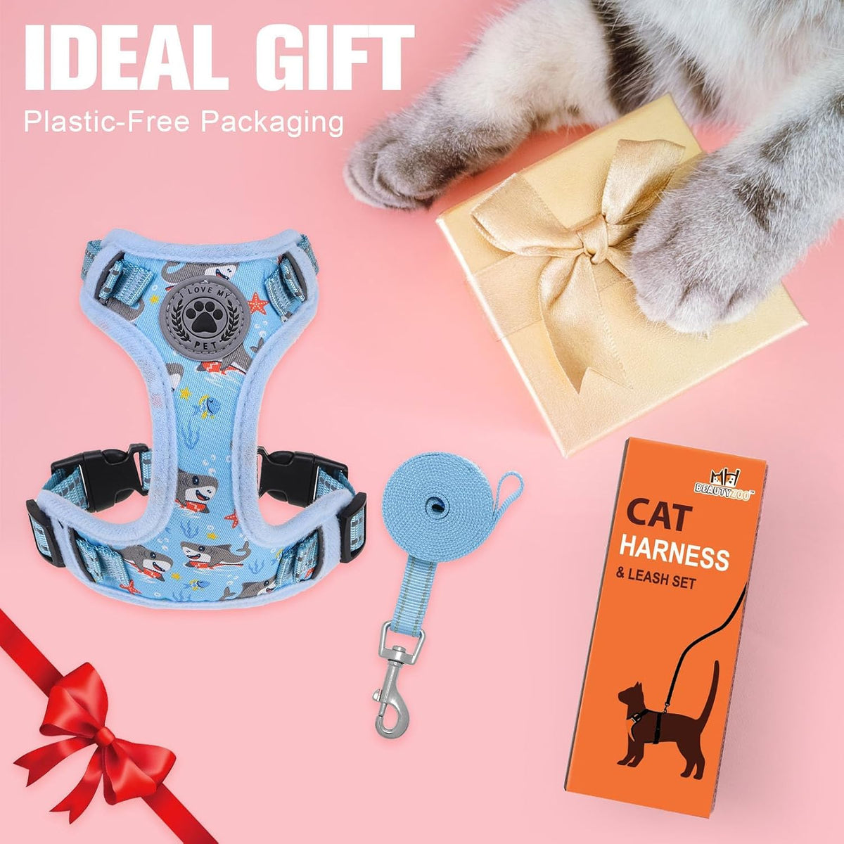 BEAUTYZOO Cat Harness and Leash Set, Escape Proof and Adjustable, Blue