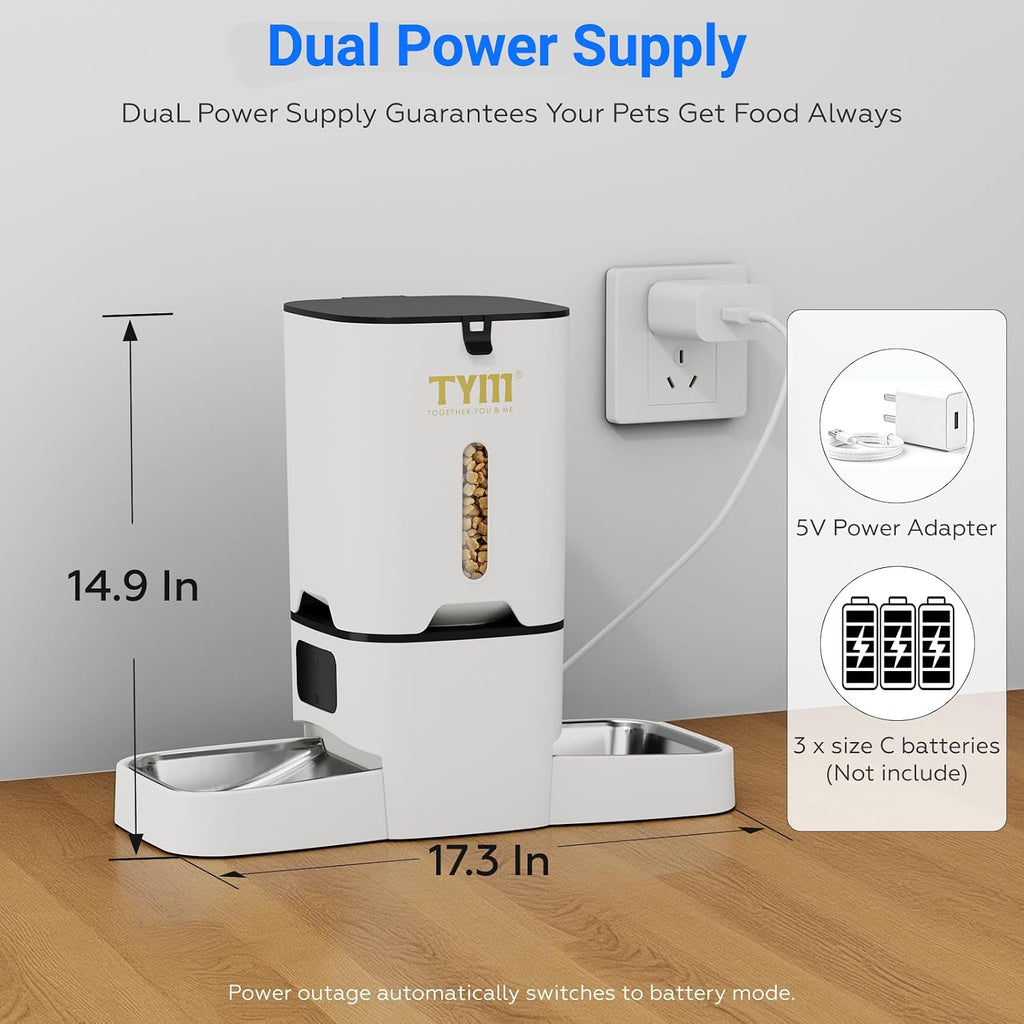Dual Automatic Cat Feeder 7L WiFi Dry Food Dispenser for 2 Cats Muti Pets