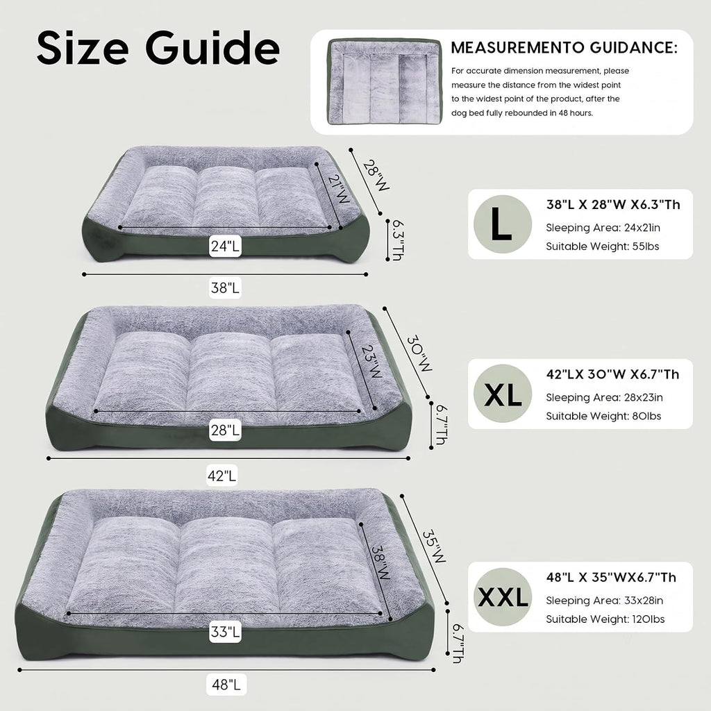 Orthopedic Dog Beds Large Sized Dog, Washable Dog Bed, 42" L, Green