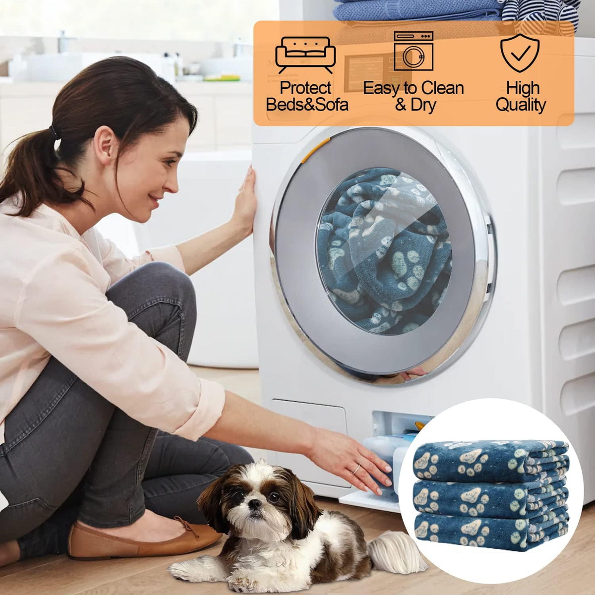 Rezutan Blanket for Large Dogs & Cats Soft Reversible Cute Paw 40"x31"