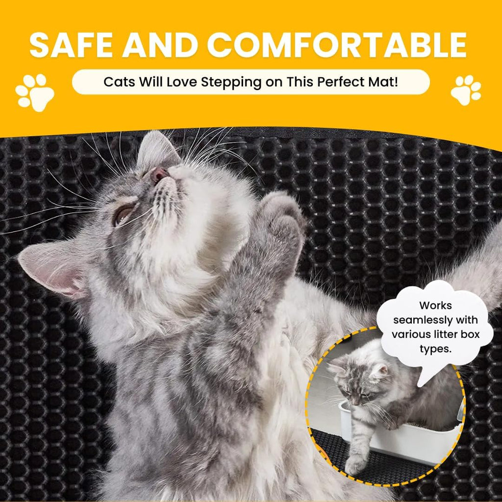 Andalus Brands Medium Cat Litter Mat - Waterproof & Urine-Proof Litter Box Mat, Non-Slip Kitty Litter Mats for Floor, Easy to Clean Litter Trapping Design (24" x 15", Black)