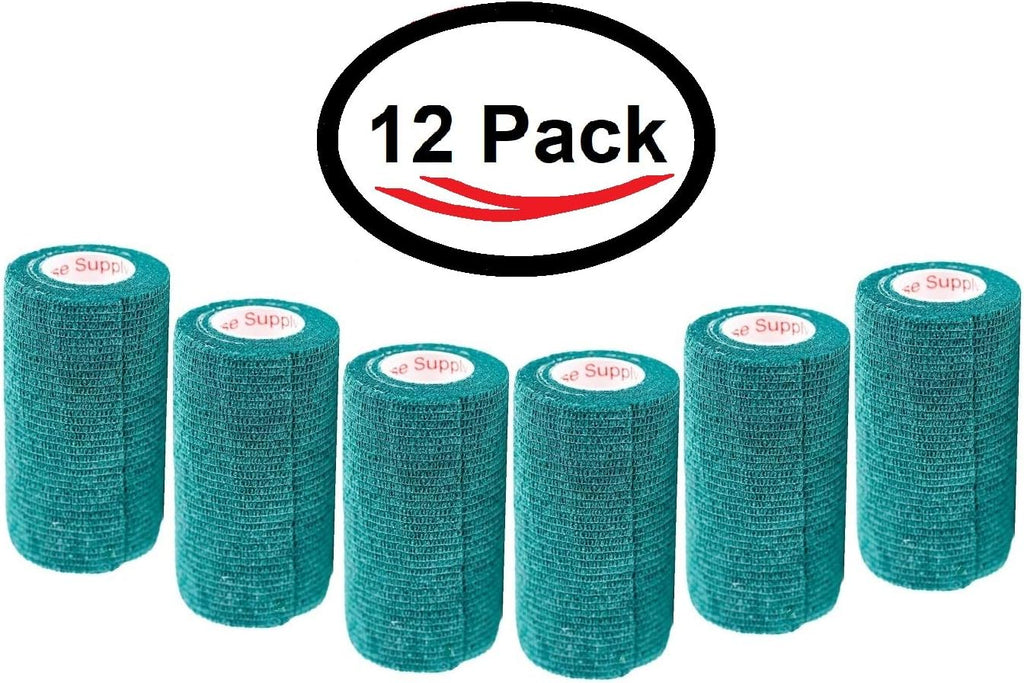 3 Inch Vet Wrap Tape Bulk (Hunter Green) (Pack of 12) Self Adhesive Adherent Adhering Flex Bandage Grip Roll for Dog Cat Pet Horse