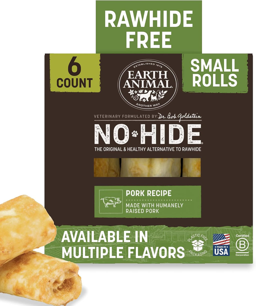 Earth Animal No Hide Dog Chews - Rawhide Free Small Rolls 6 Count Pork
