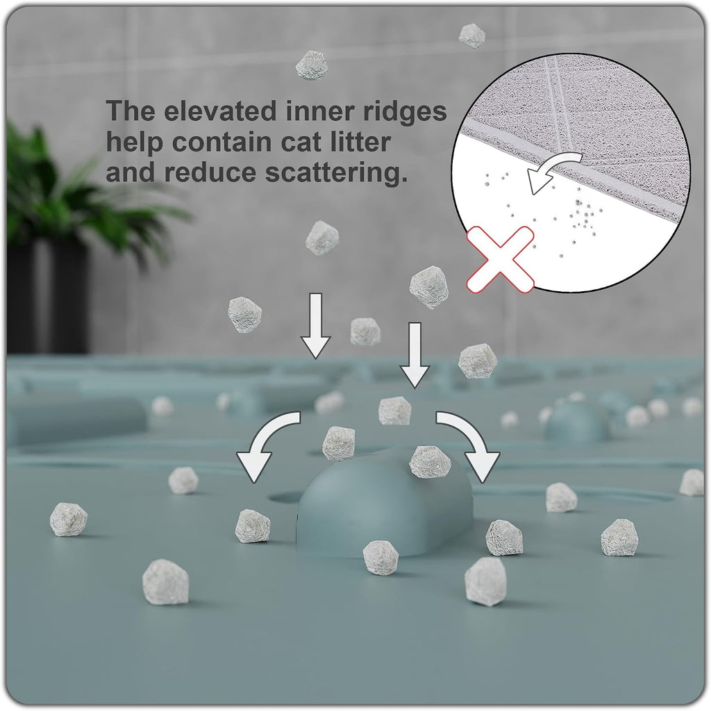 OHMO Cat Litter Mat, 23.5x16 Silicone Trapping Mat Light Blue | for Kitty Litter Box, Easy Clean, BPA Free Rubber, Center Litter Collection, Easy Pour-Back, Waterproof, Odor-Resistant