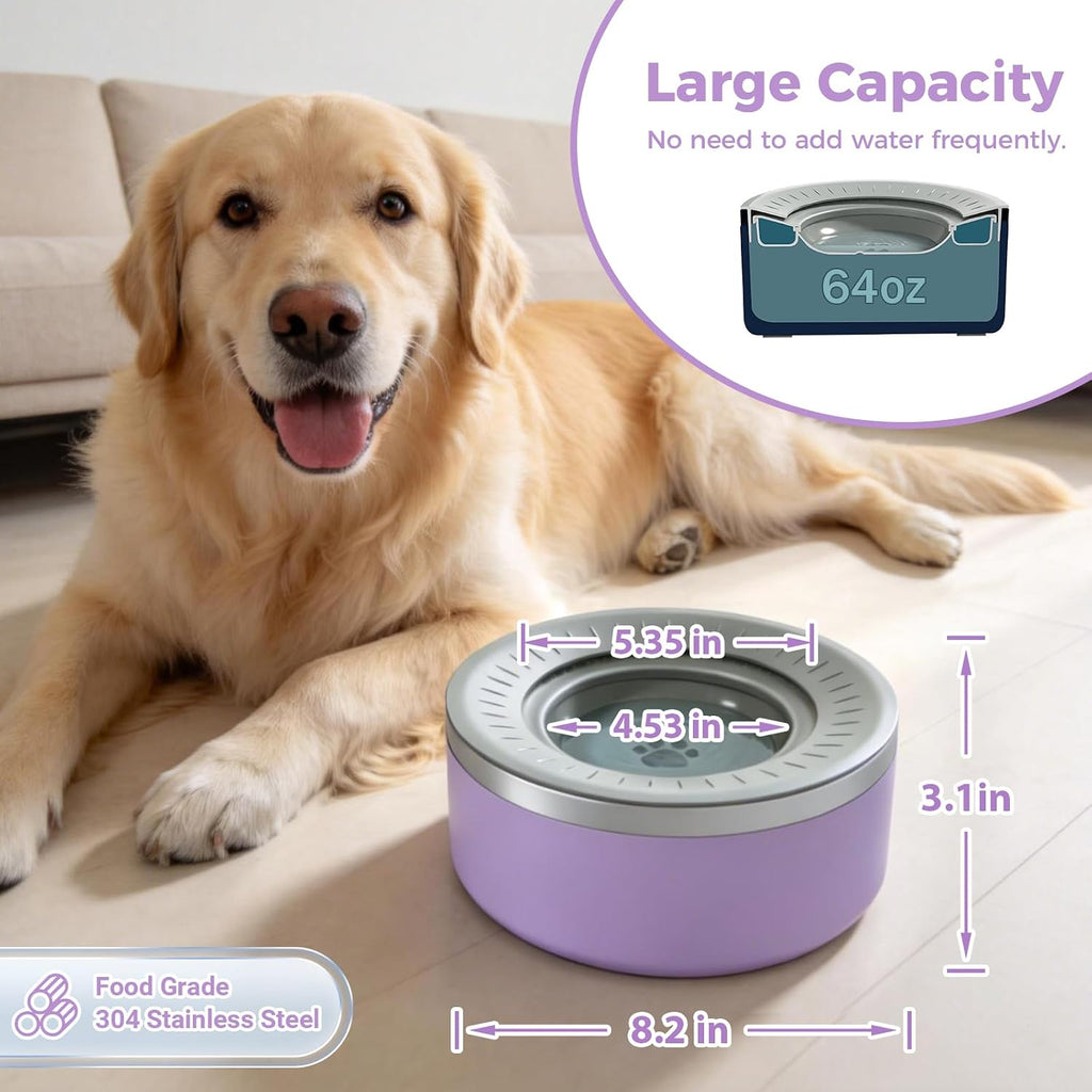 Stainless Steel Dog Water Bowls, No Spill Water Bowls for Dogs, Lightpurple