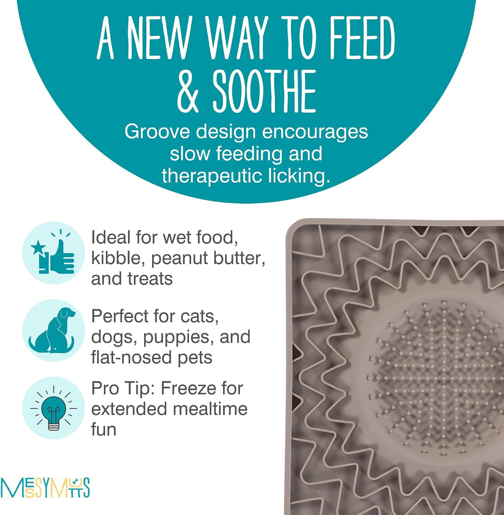 Messy Mutts Framed Lick Bowl Mat, 9.5 Inch, Center Bowl, Grey