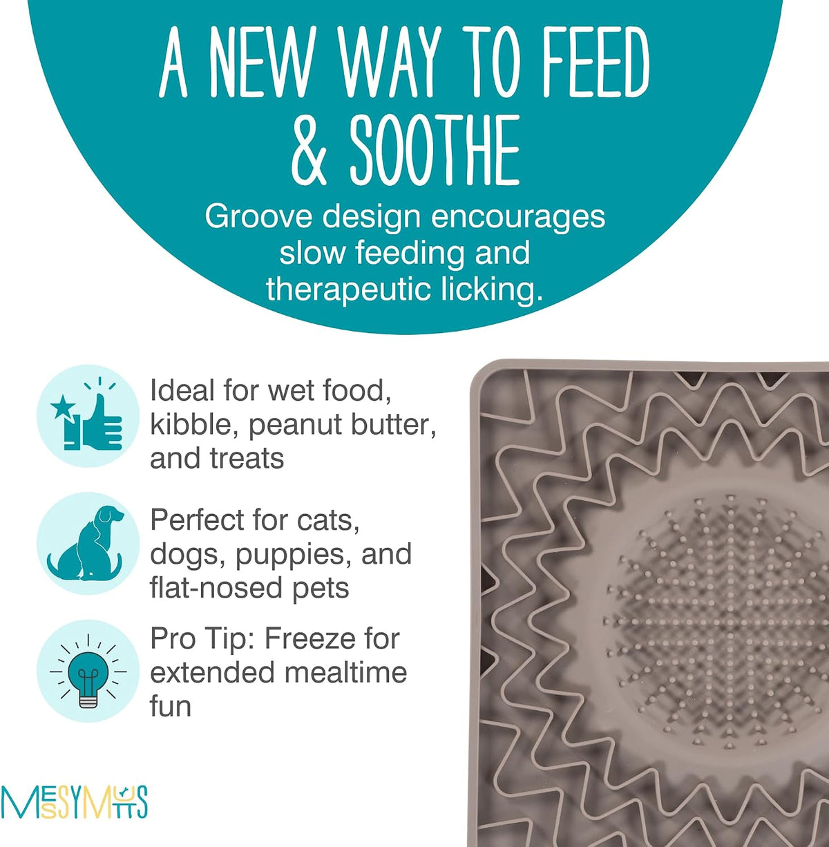 Messy Mutts Framed Lick Bowl Mat, 9.5 Inch, Center Bowl, Grey